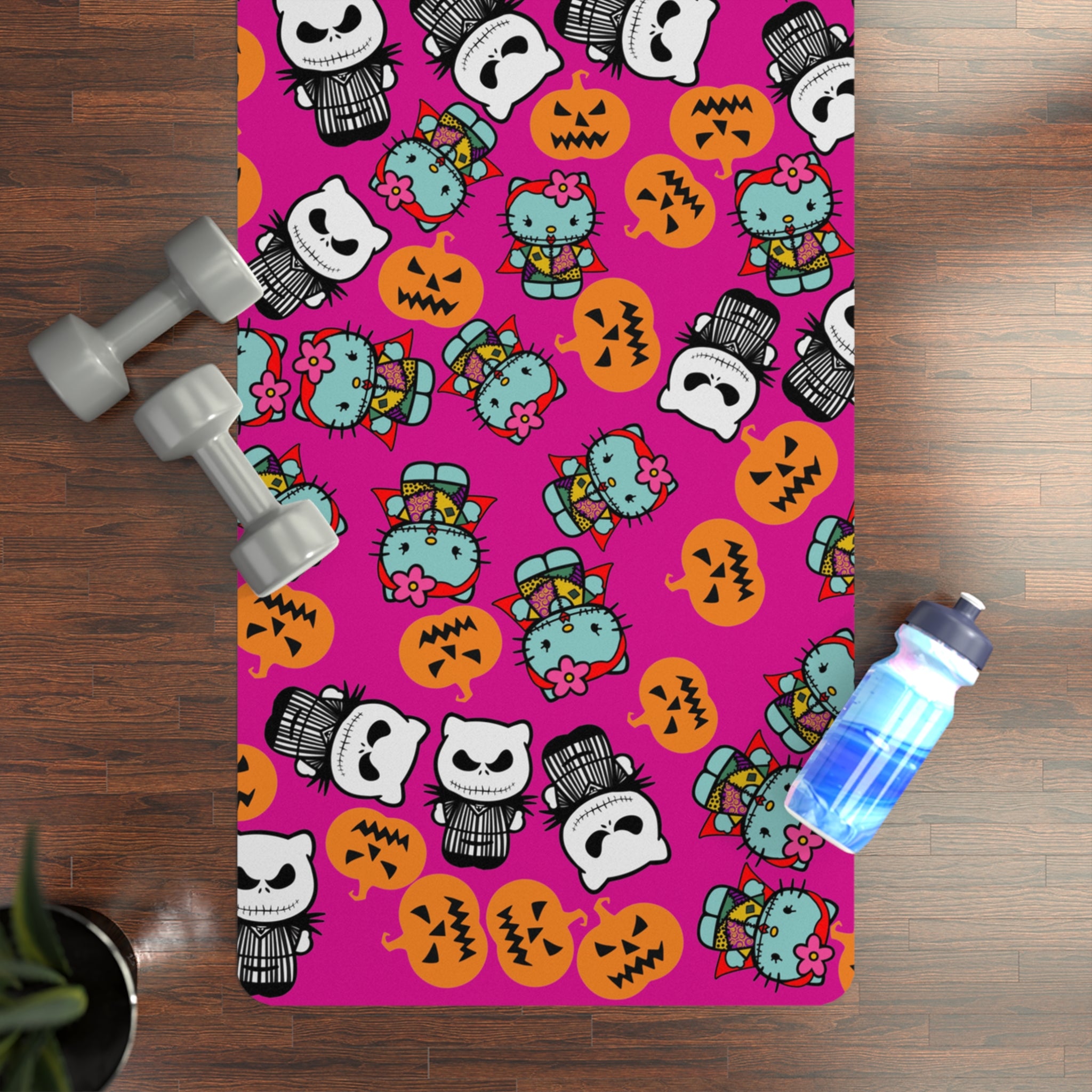 Rubber yoga mat nightmare before christmas pumpkin kitty jack halloween pink