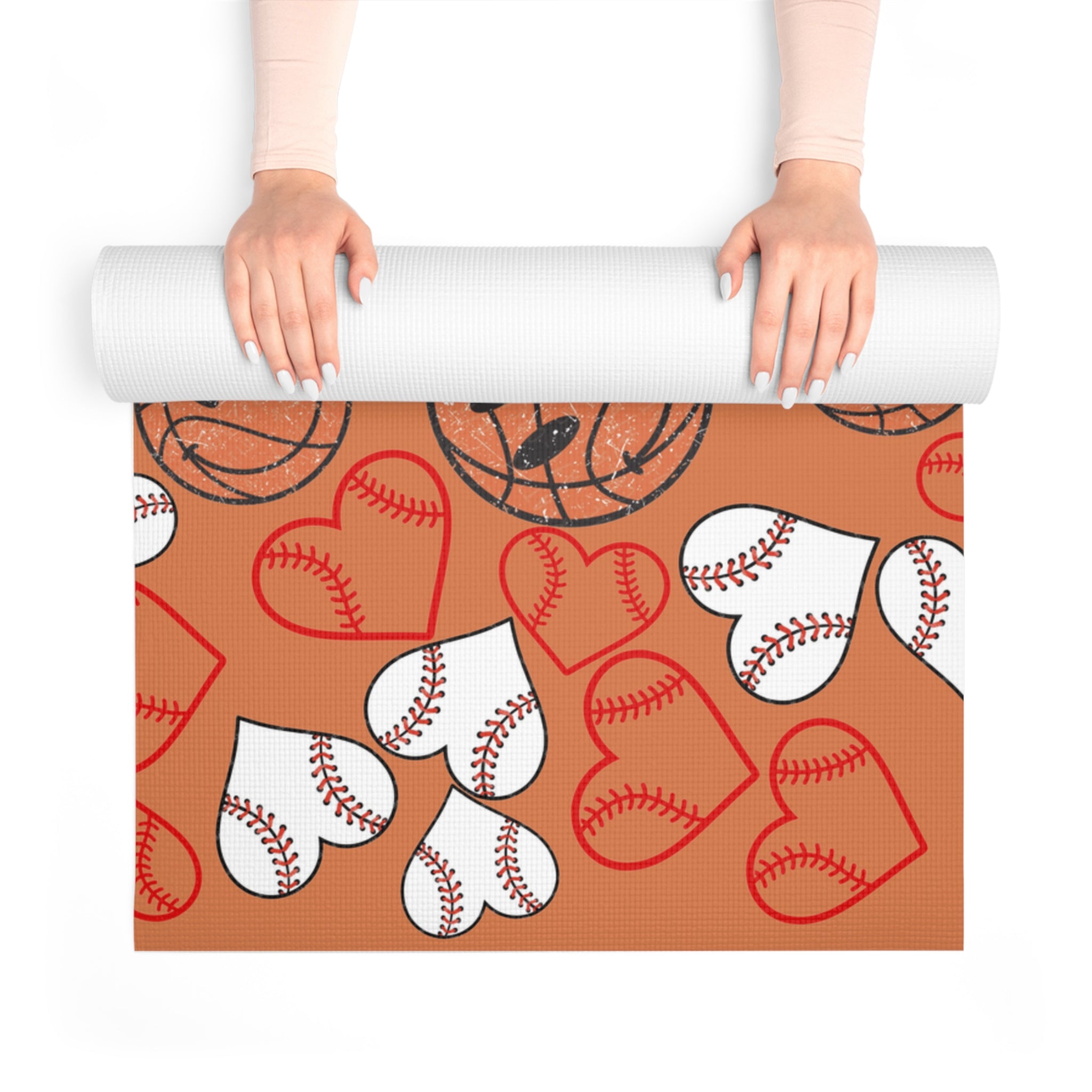 Foam yoga mat basketball hearts valentine orange