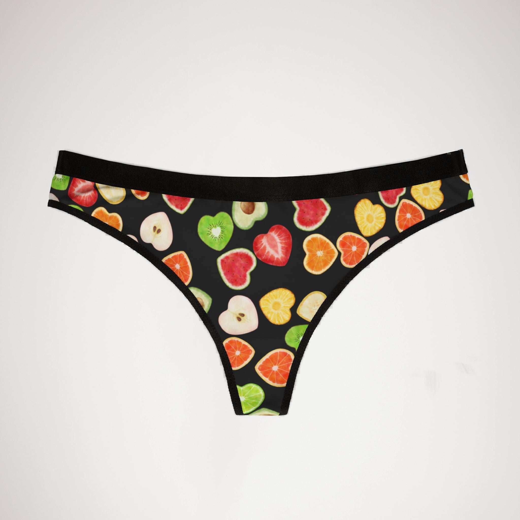 Women's thongs heart fruits black