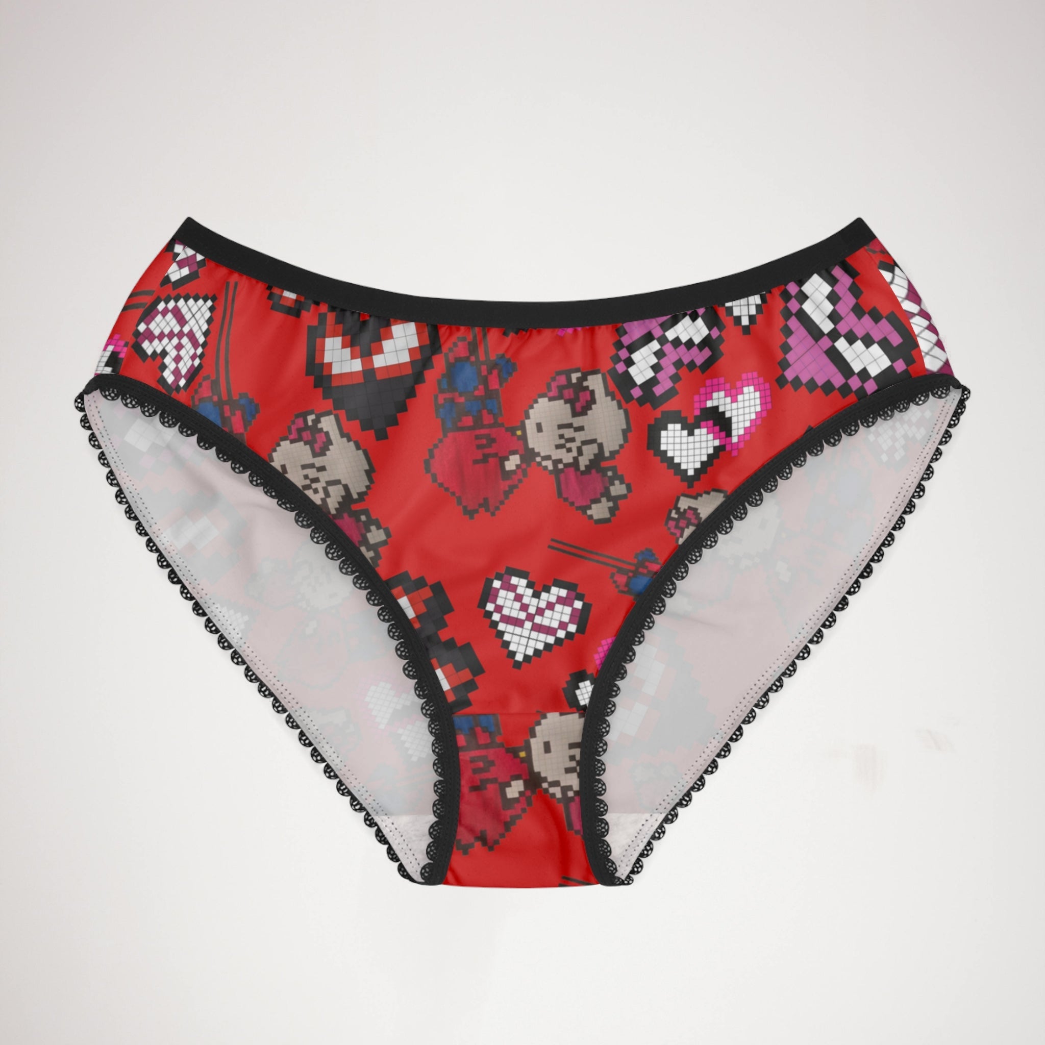 Women's briefs spider kitty pixel kiss hearts red