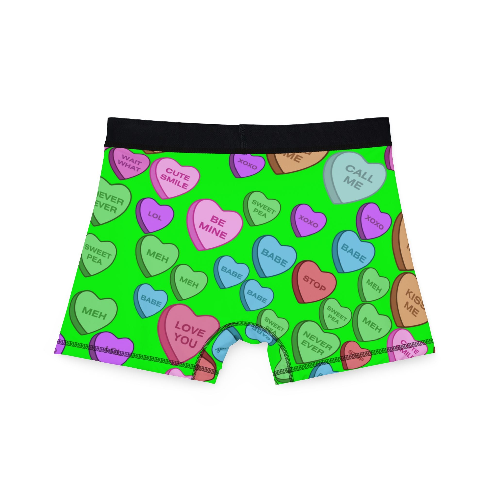 Men's boxers candy heart sweet valentine message green