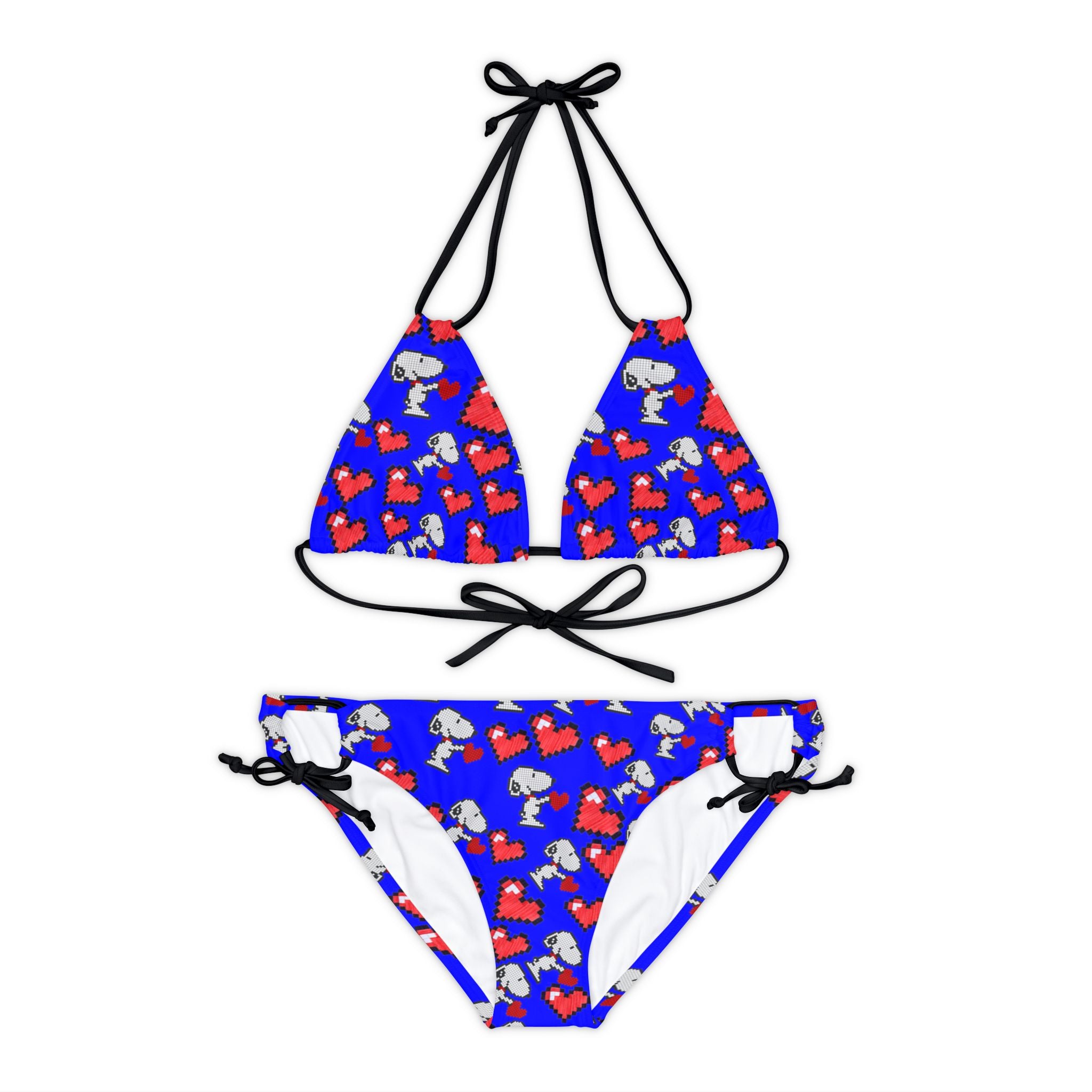 Strappy bikini set snoopy hearts valentine blue