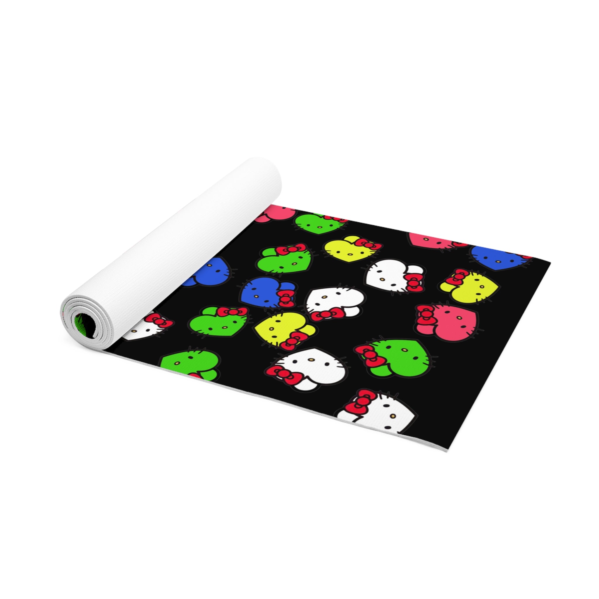 Foam yoga mat kitty hearts multi colors black