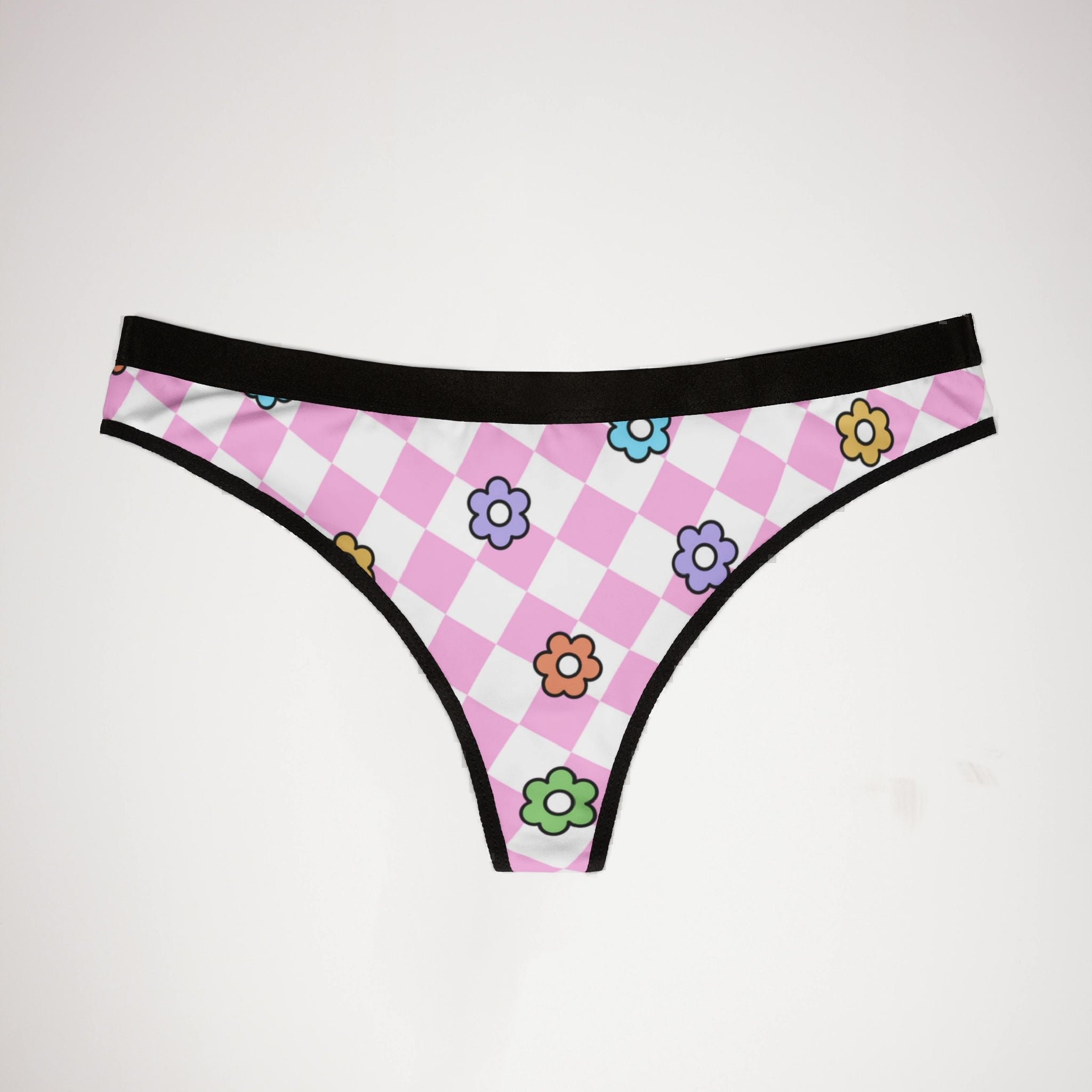 Women's thongs spring flower checkered
