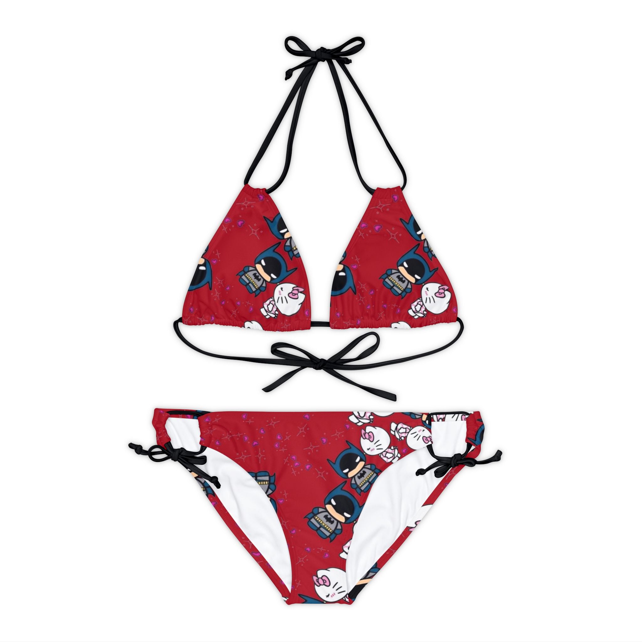 Strappy bikini set kitty batman valentine kiss red