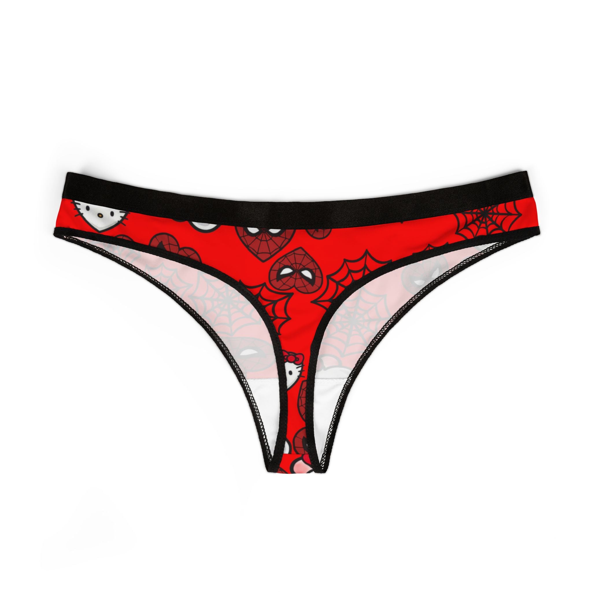 Women's thongs kitty spider web heart red