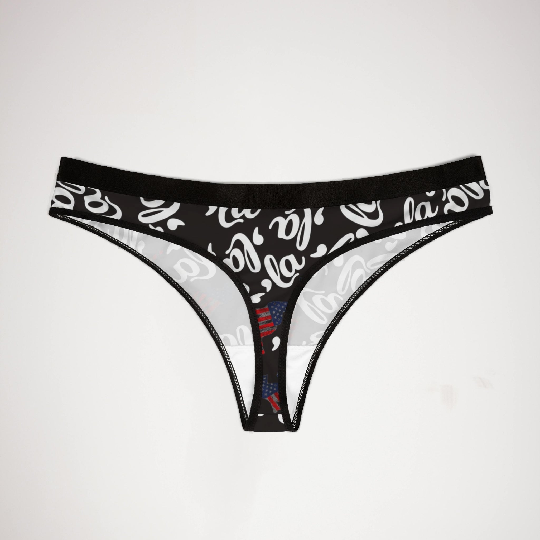 Women's thongs comma la childless cat lady flag black