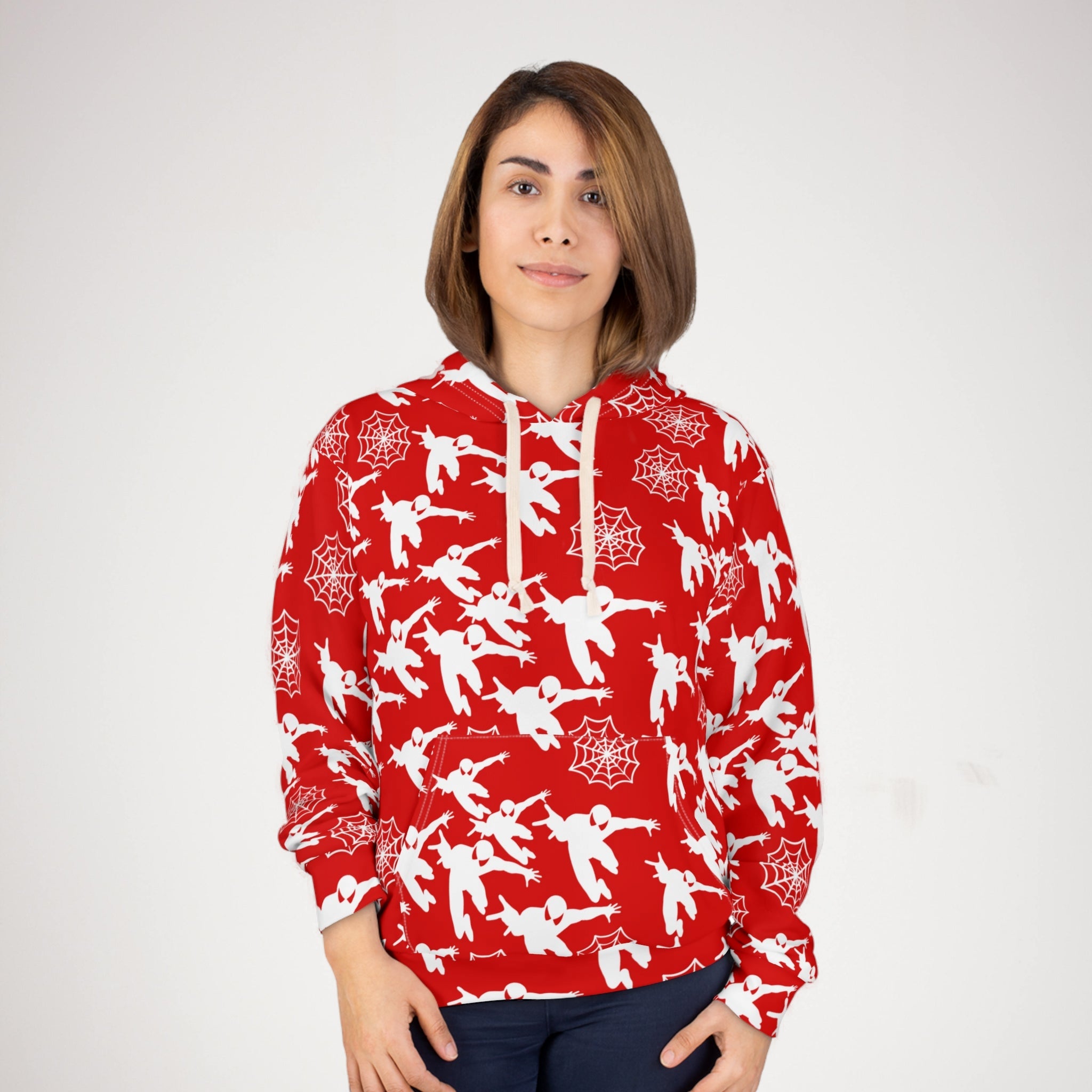 Unisex pullover hoodie spiderman web plain red