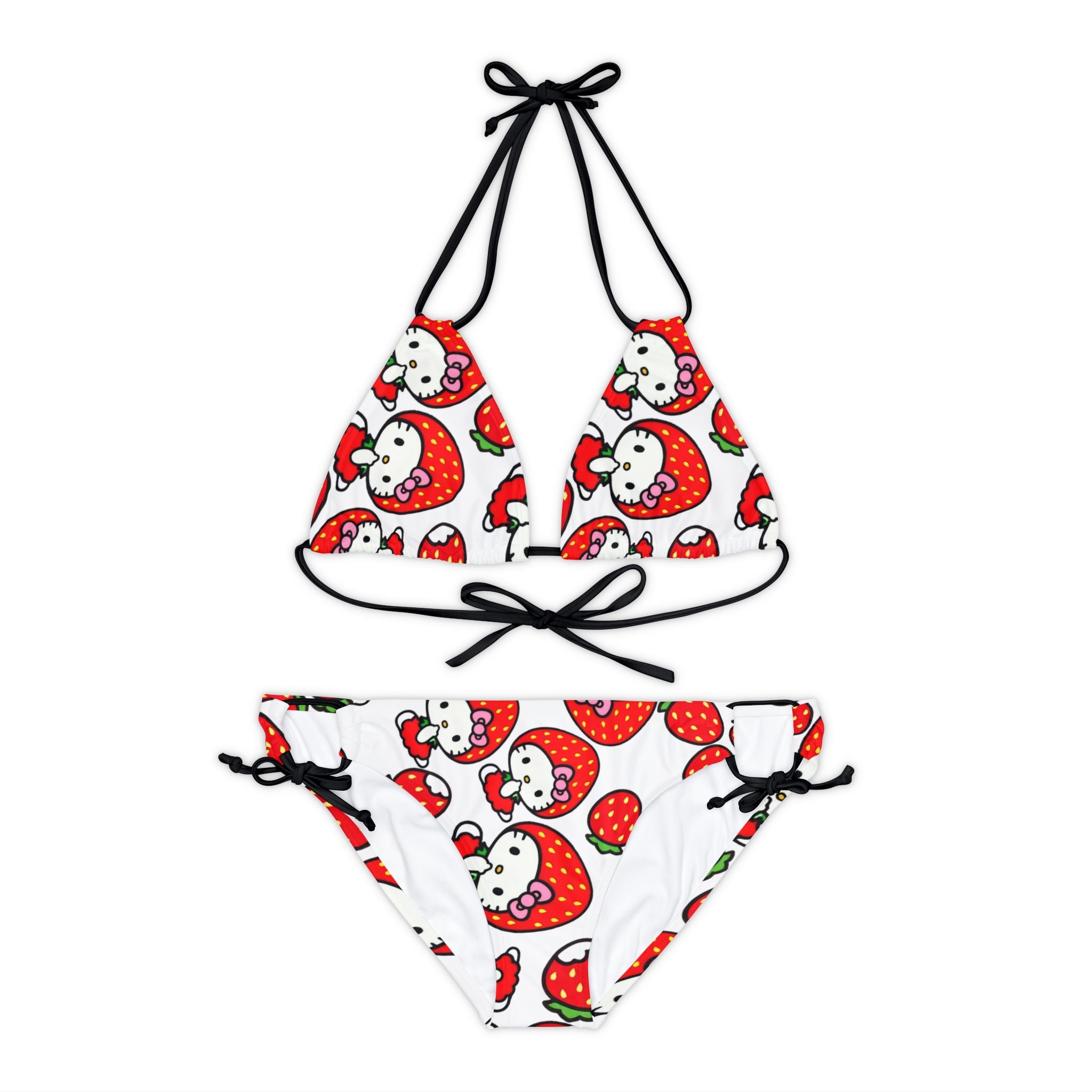 Strappy bikini set kitty strawberry valentine white