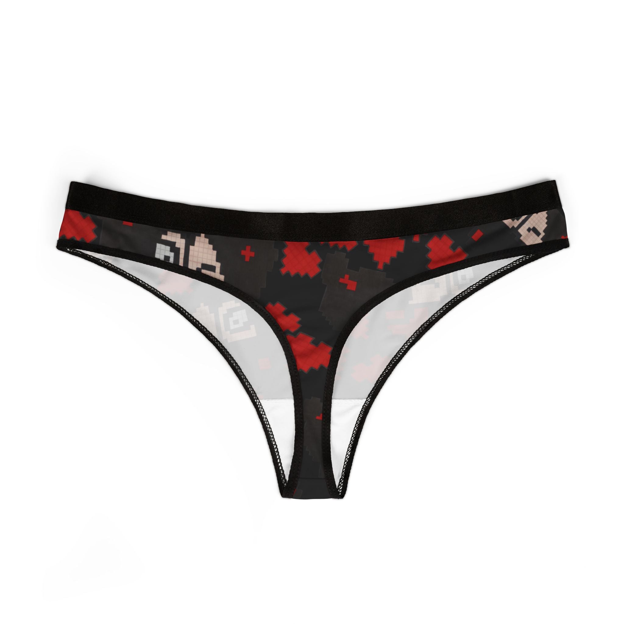 Women's thongs pixel pucca kiss heart black