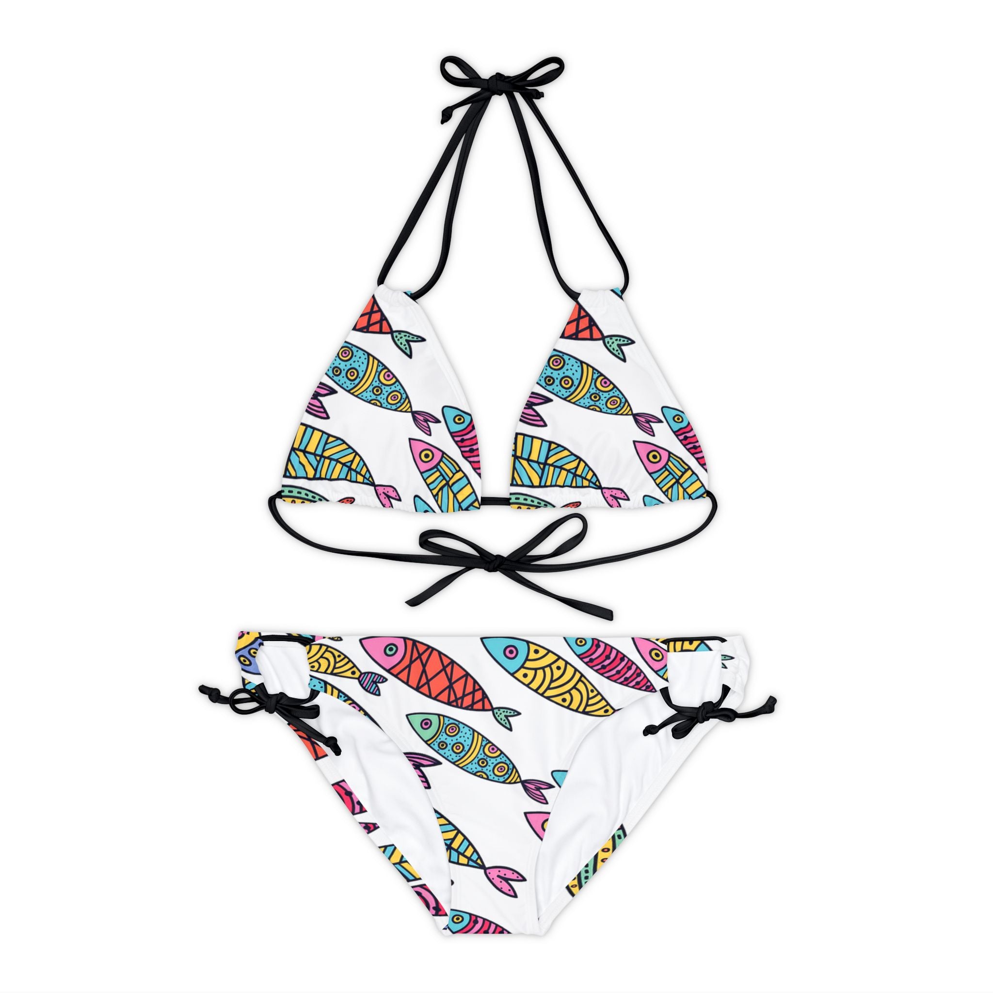 Strappy bikini set cute fishes white