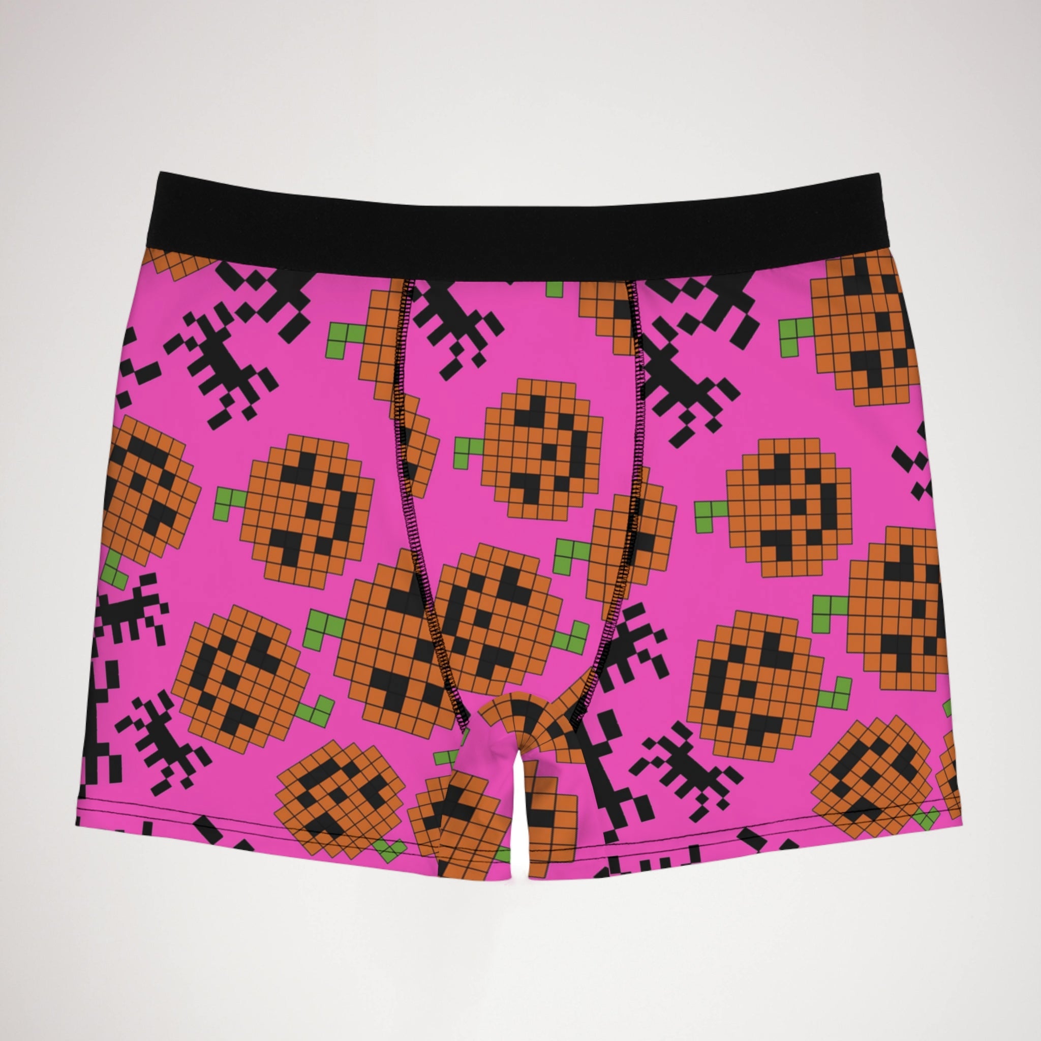 Men's boxer briefs pumpkin spider pixel halloween pink