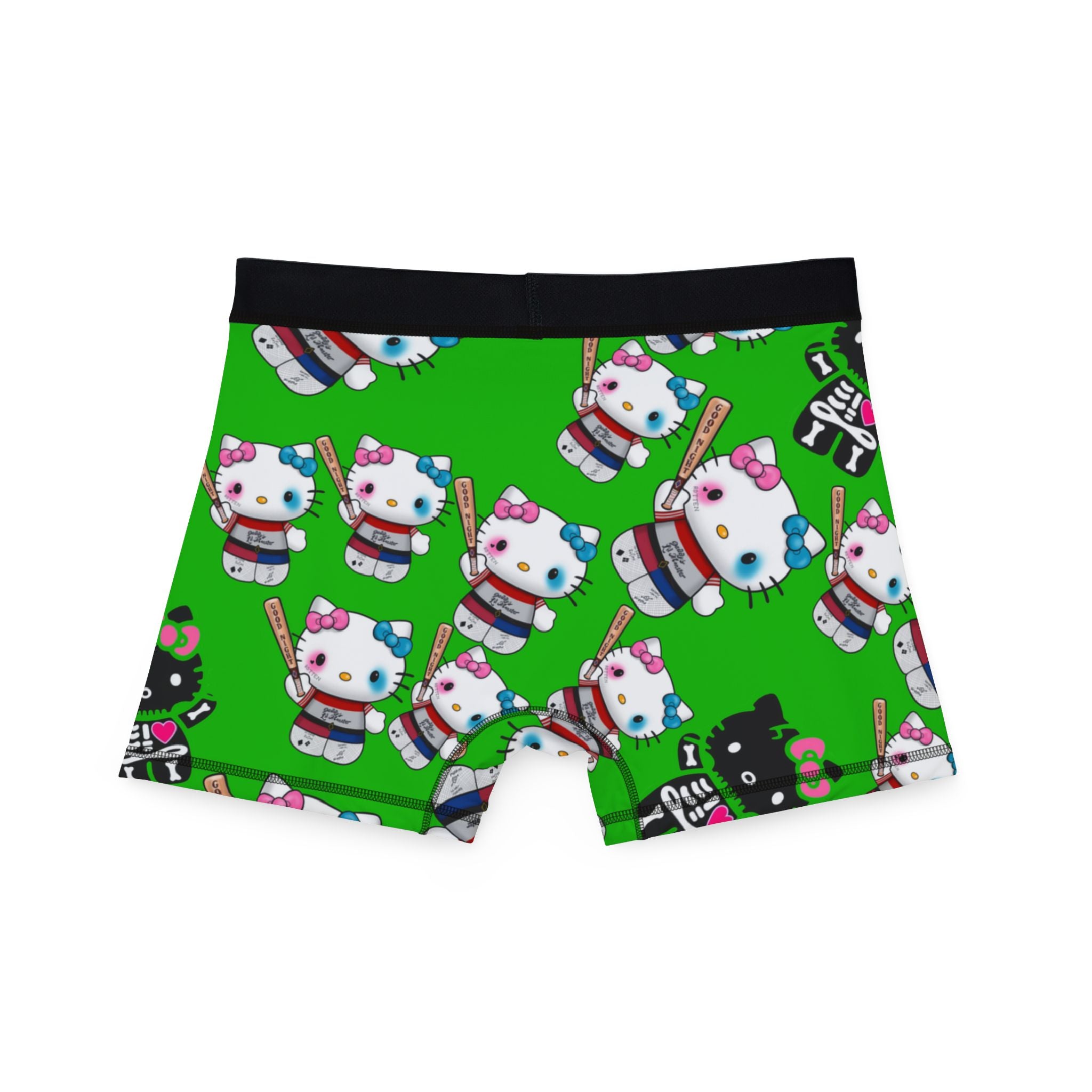 Men's boxers kitty monster Halloween bone green