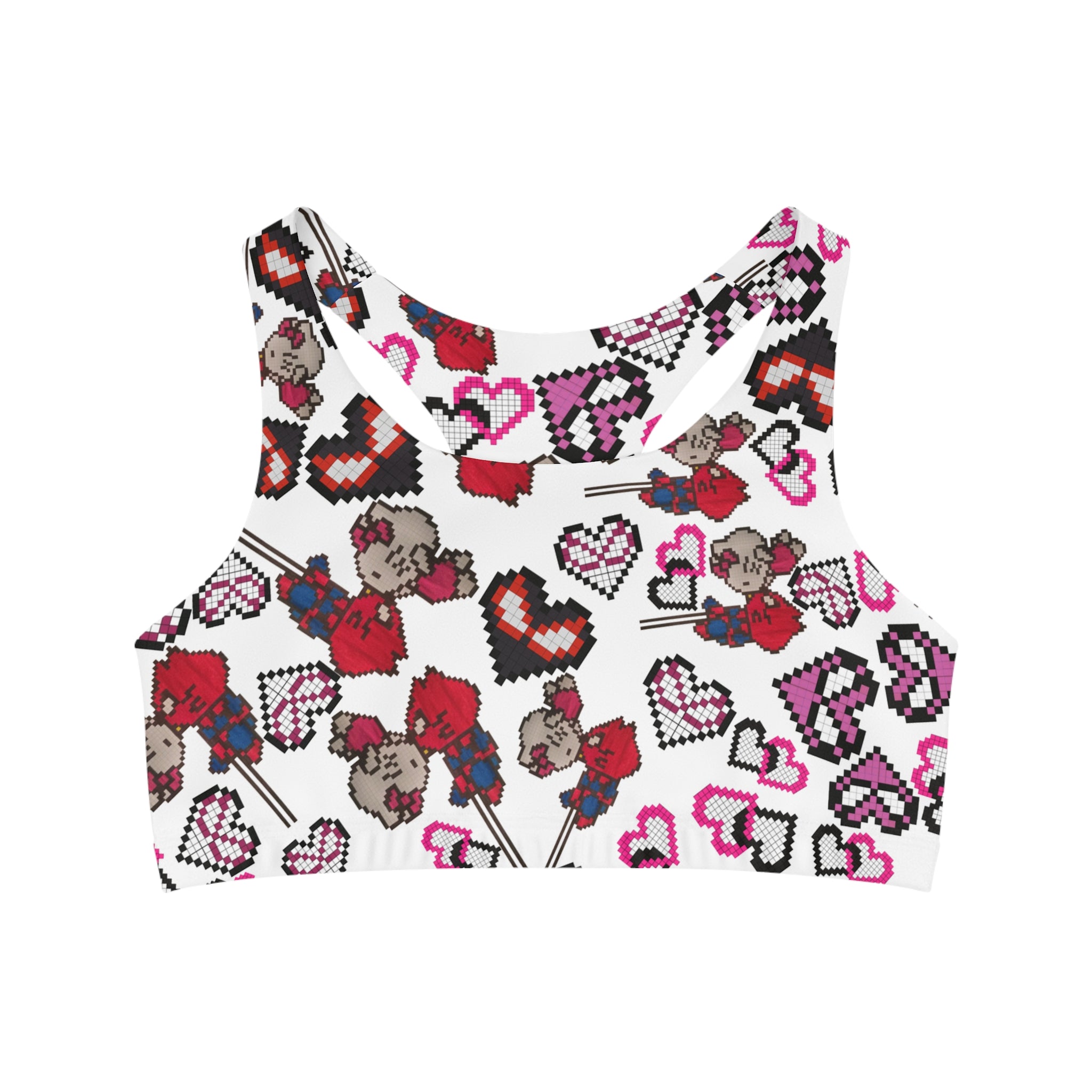 Sports bra spider kitty pixel kiss hearts white