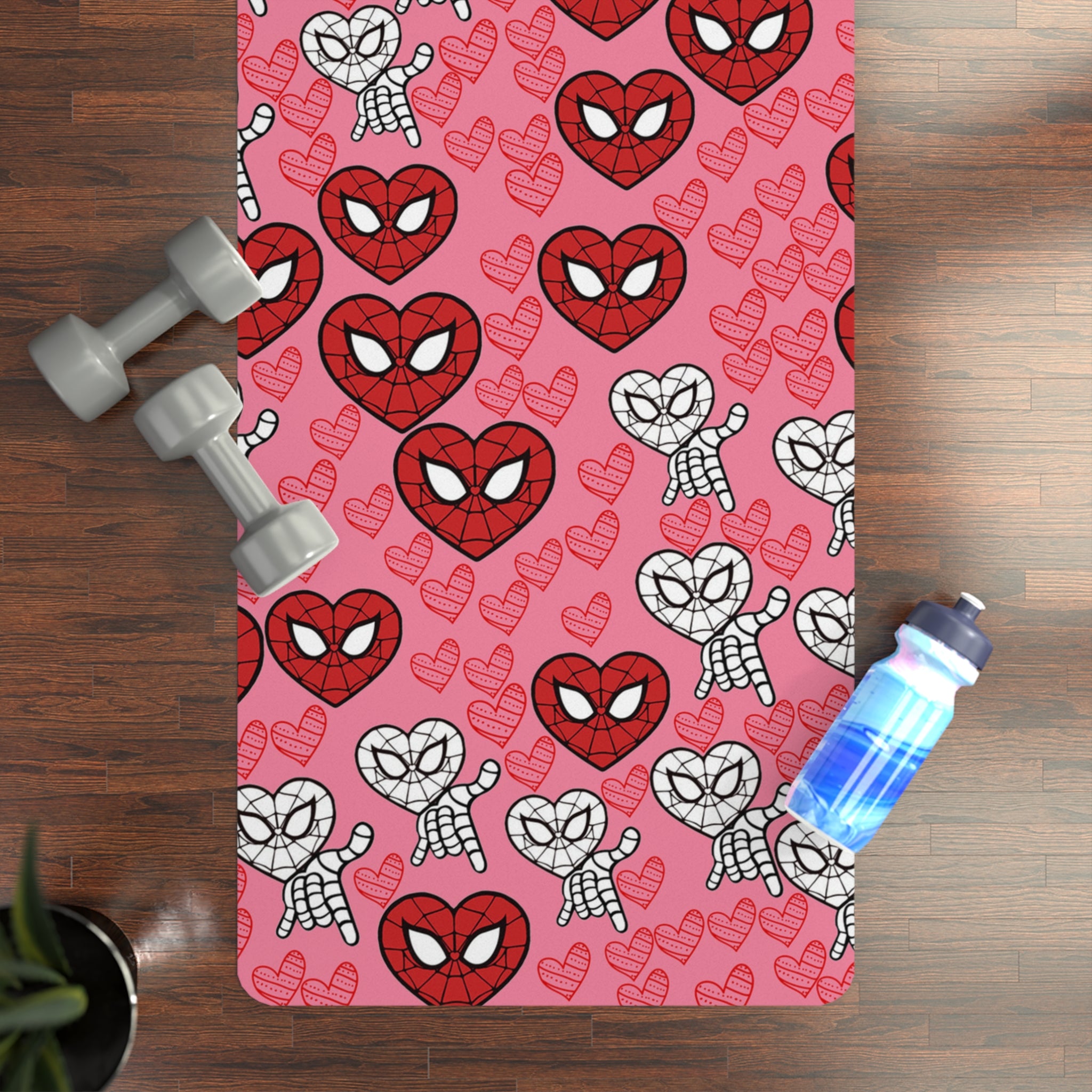 Rubber yoga mat spider heart kiss pink