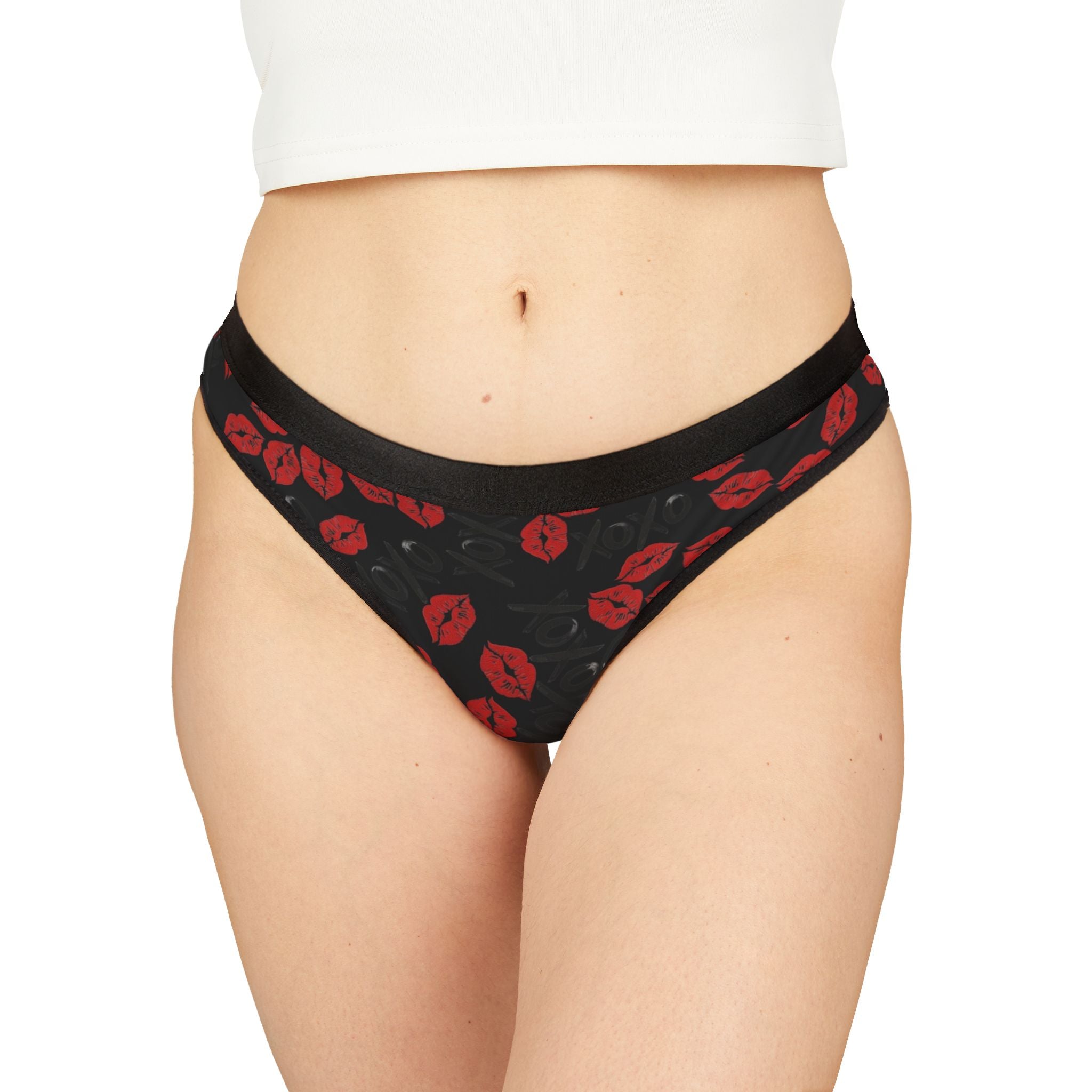 Women's thongs xoxo kiss valentine black