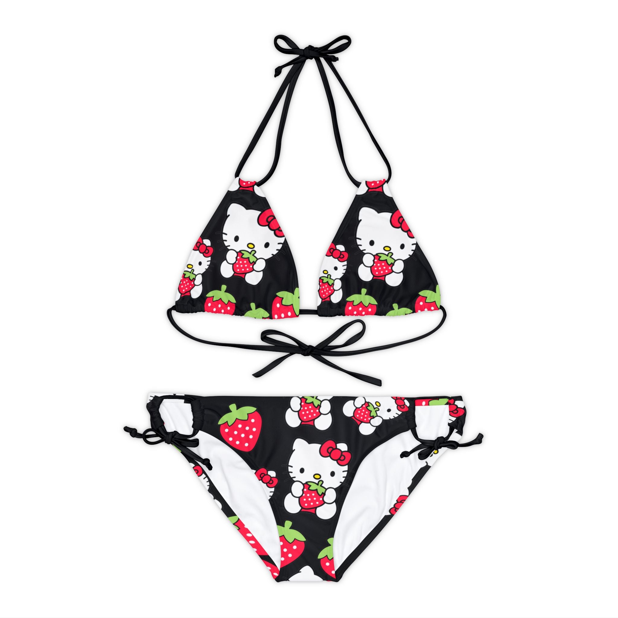 Strappy bikini set kitty strawberry valentine love black