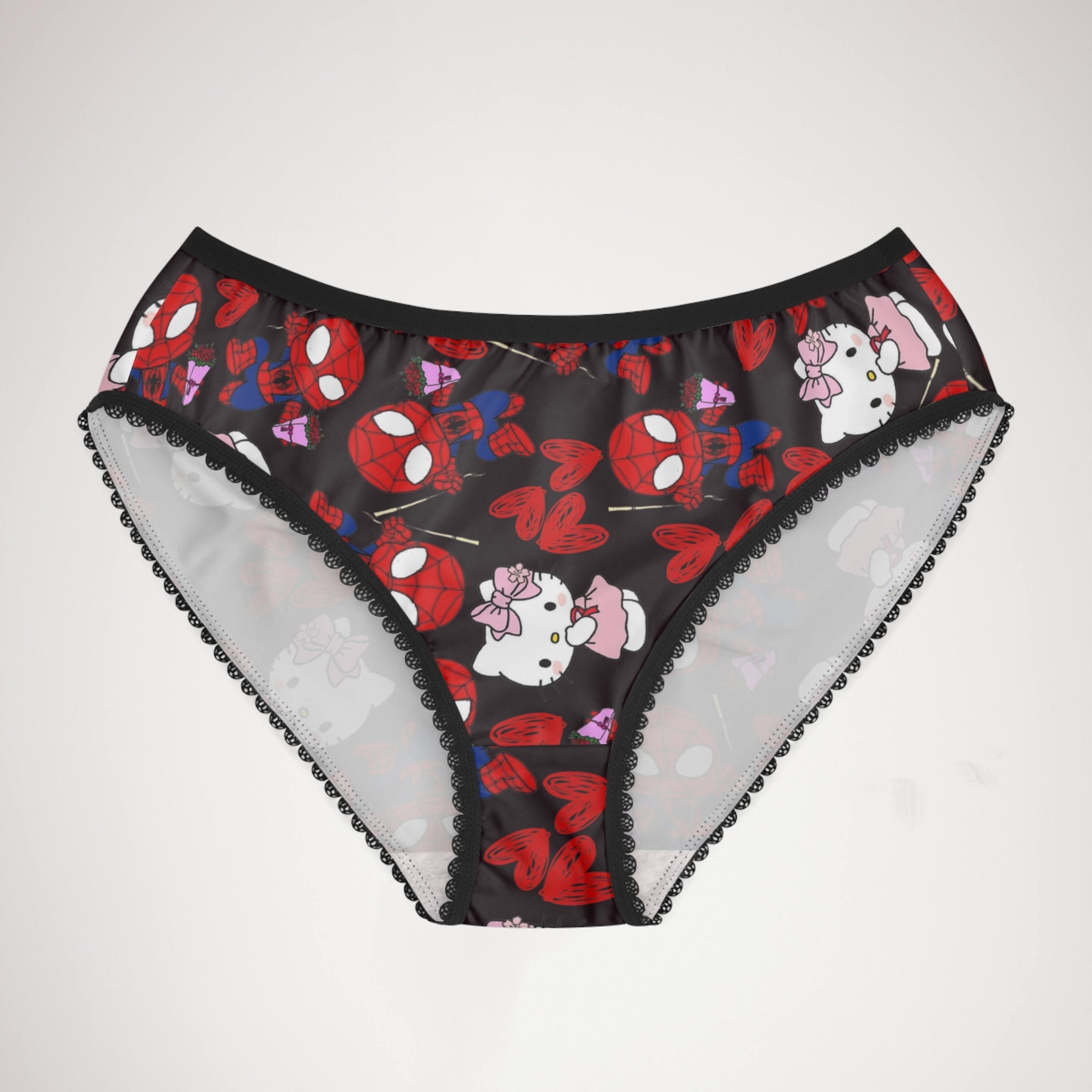 Women's briefs spider kitty flower black