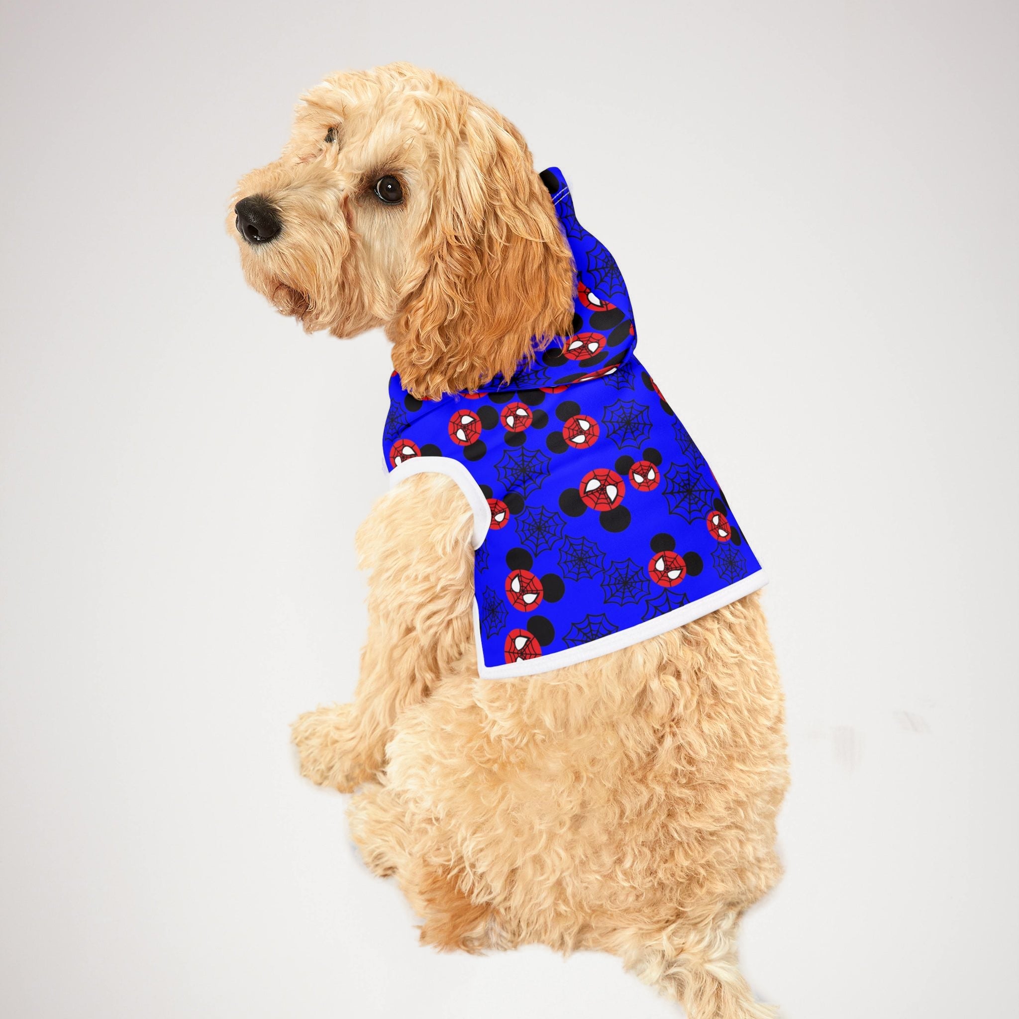 Pet hoodie spider mickey web blue