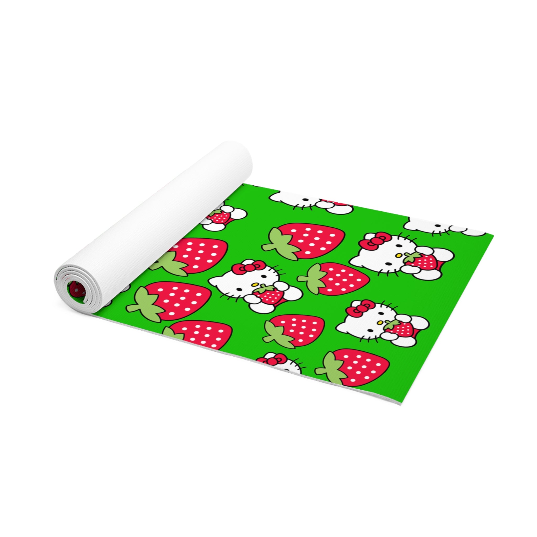 Foam yoga mat kitty strawberry valentine love green