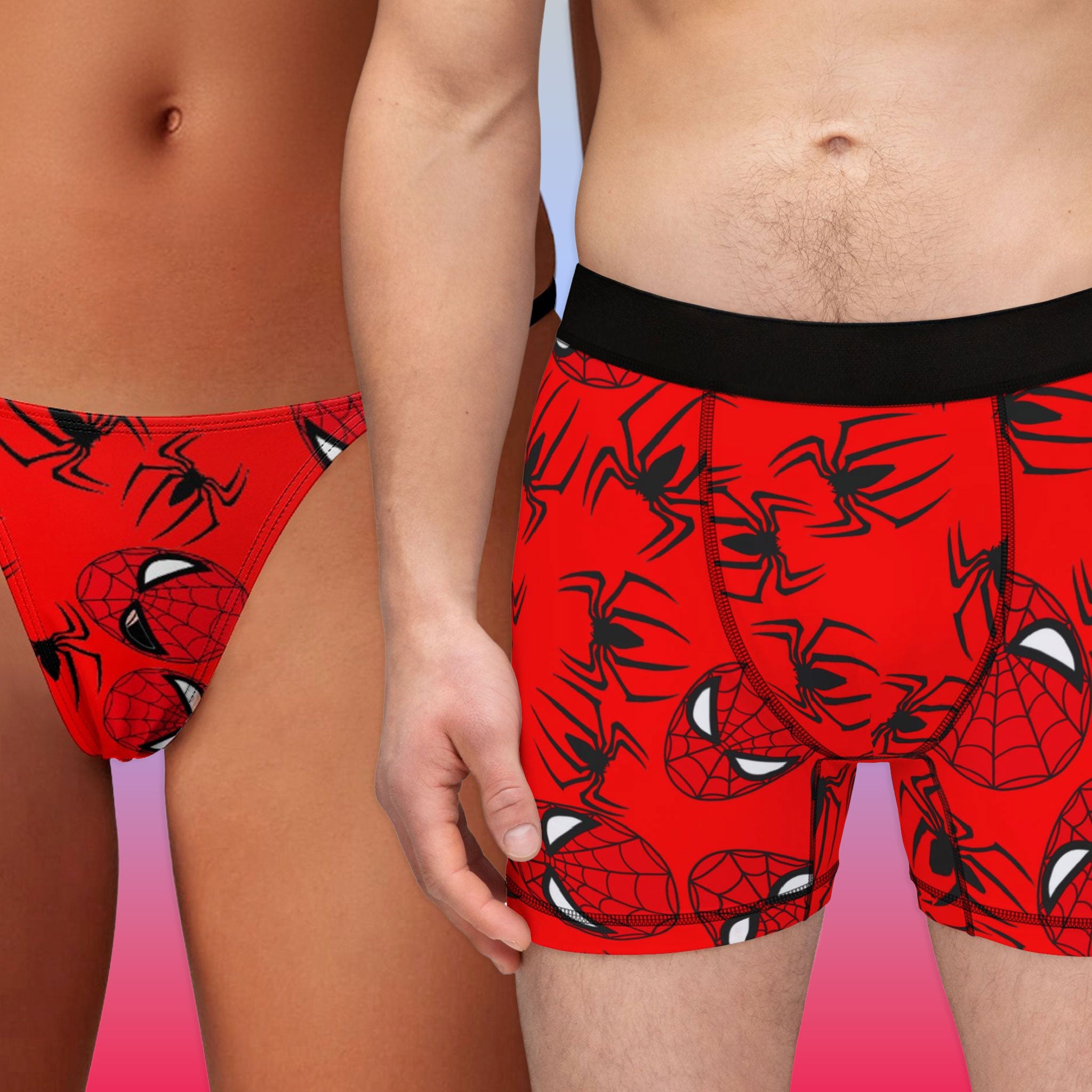 Couples matching spider web underwear, boxer & thin thong