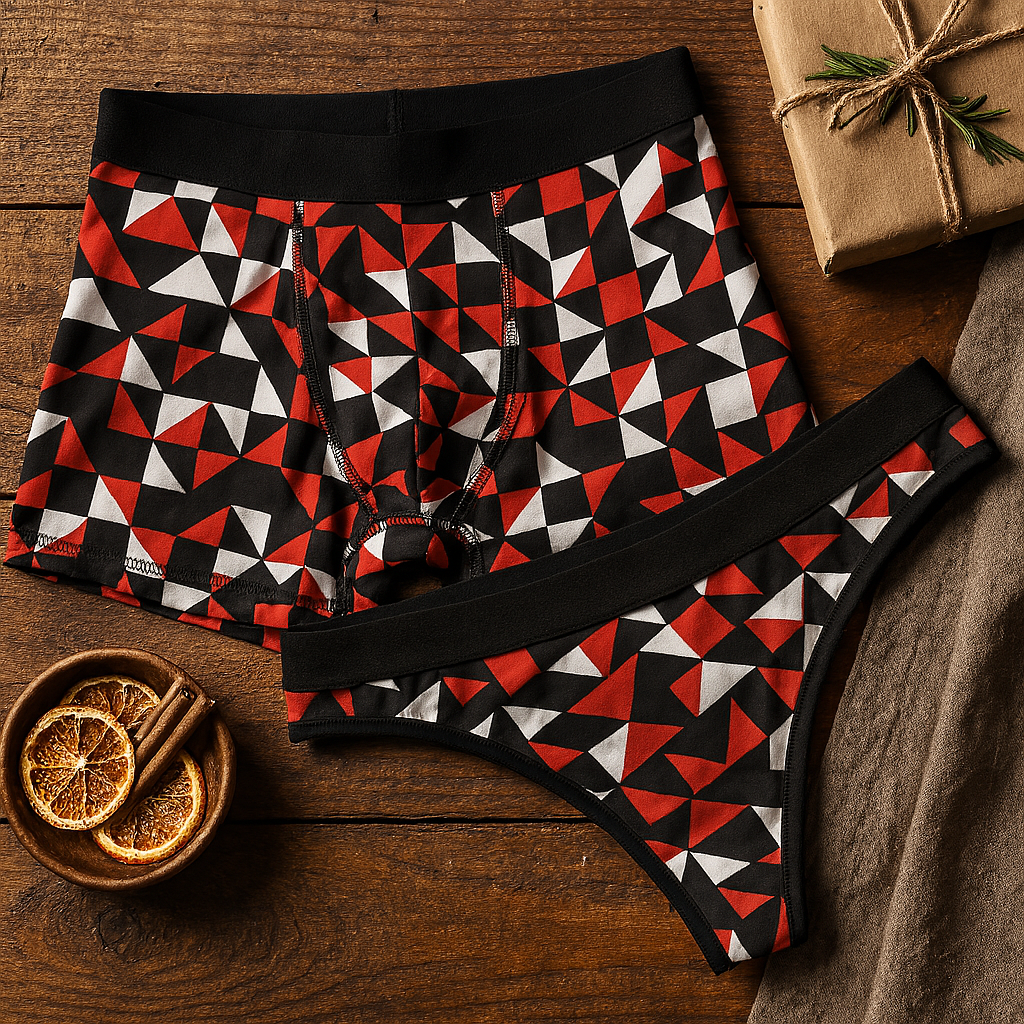 Matching underwear Black and Red for couples boxer & thong set