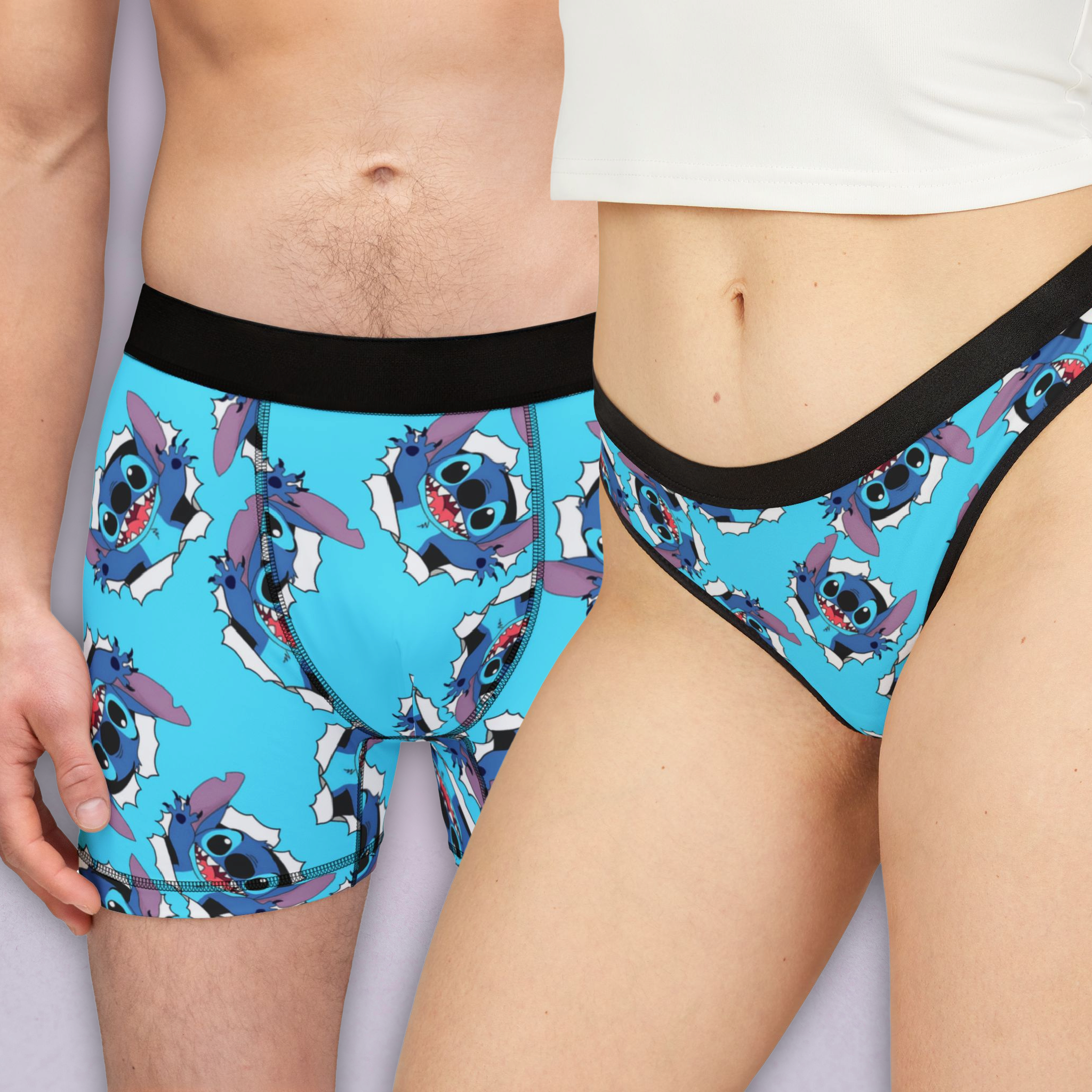 Couples matching  stitch underwear set boxer and thong