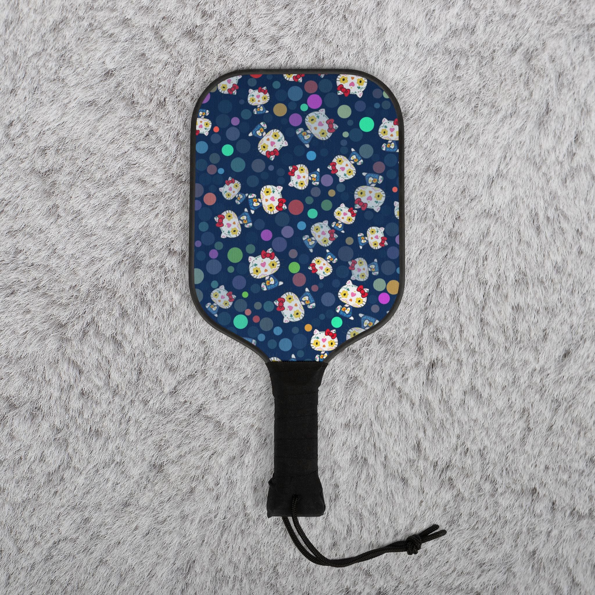 Pickleball kit (2 paddles + 2 balls + transparent bag) kitty flower polka dots blue