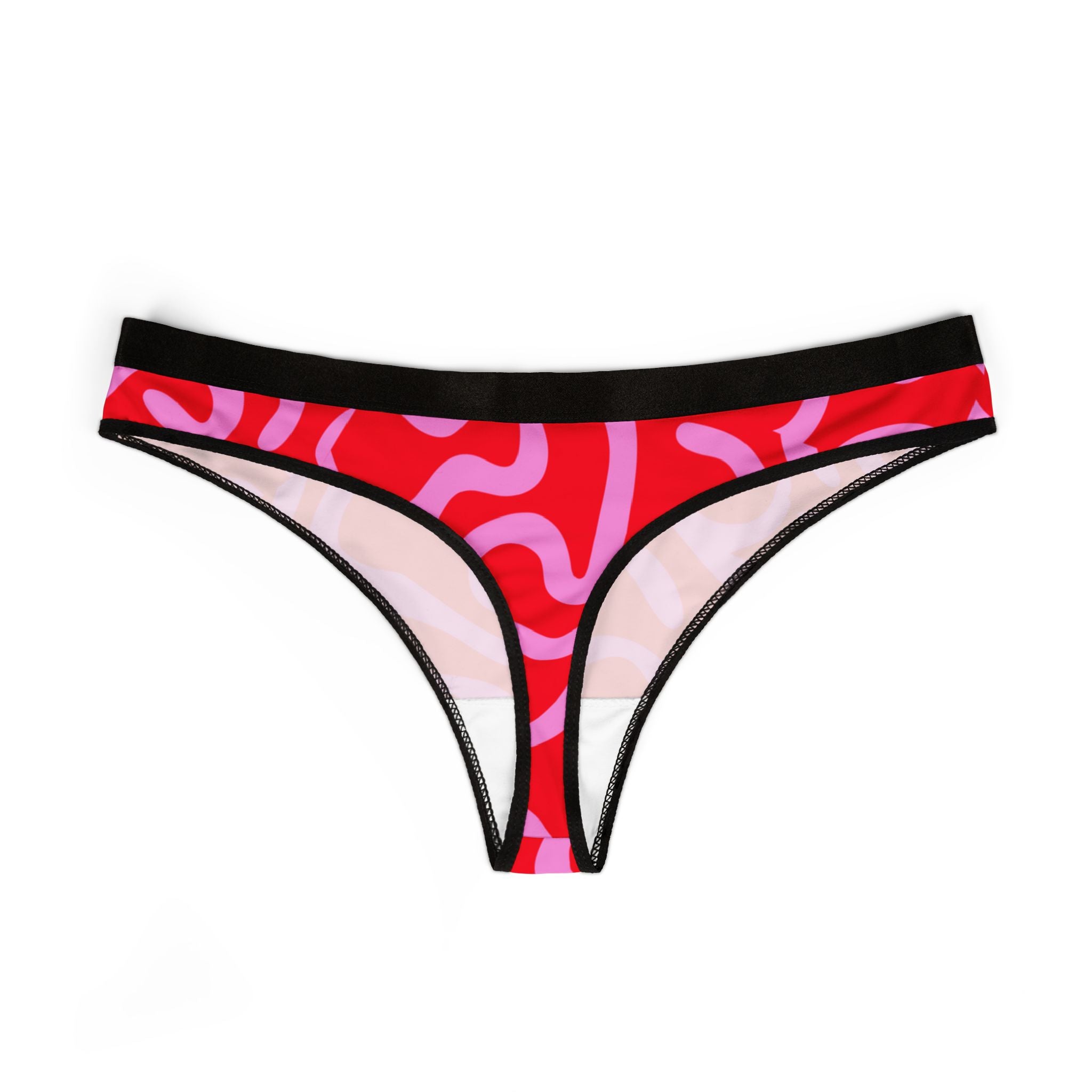 Women's thongs red swirl with cursive