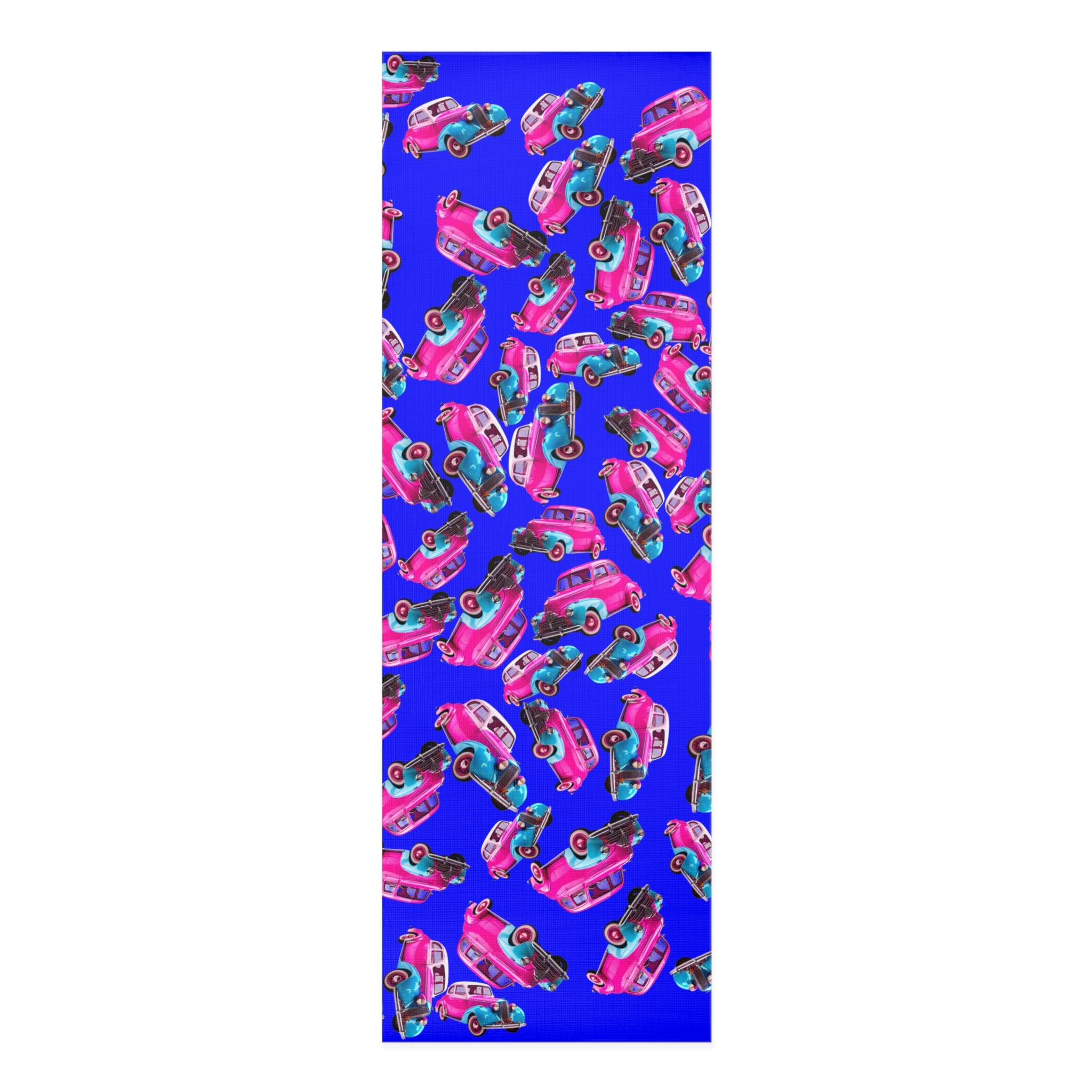 Foam yoga mat cartoon dirty old cars blue