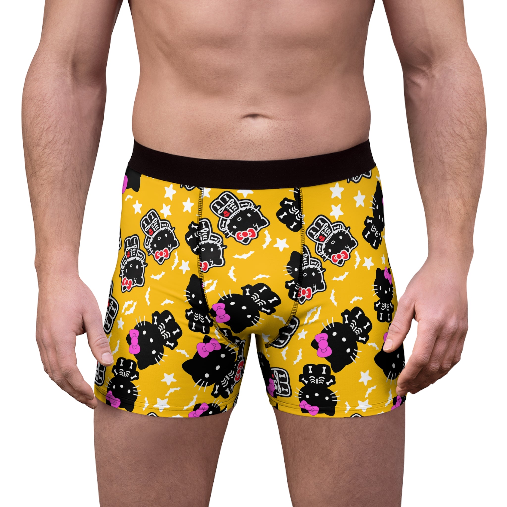 Men's boxer briefs kitty halloween bones yellow