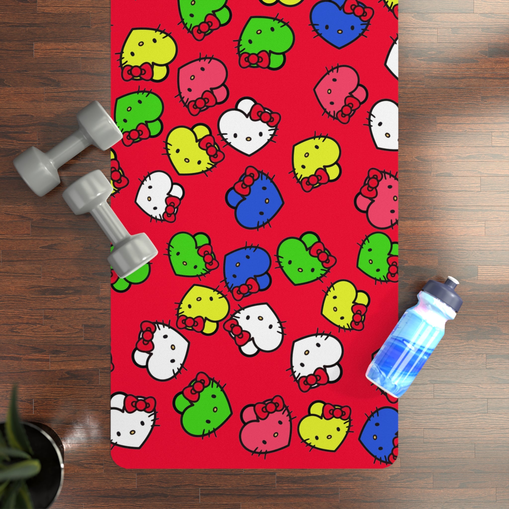 Rubber yoga mat kitty hearts multi colors red