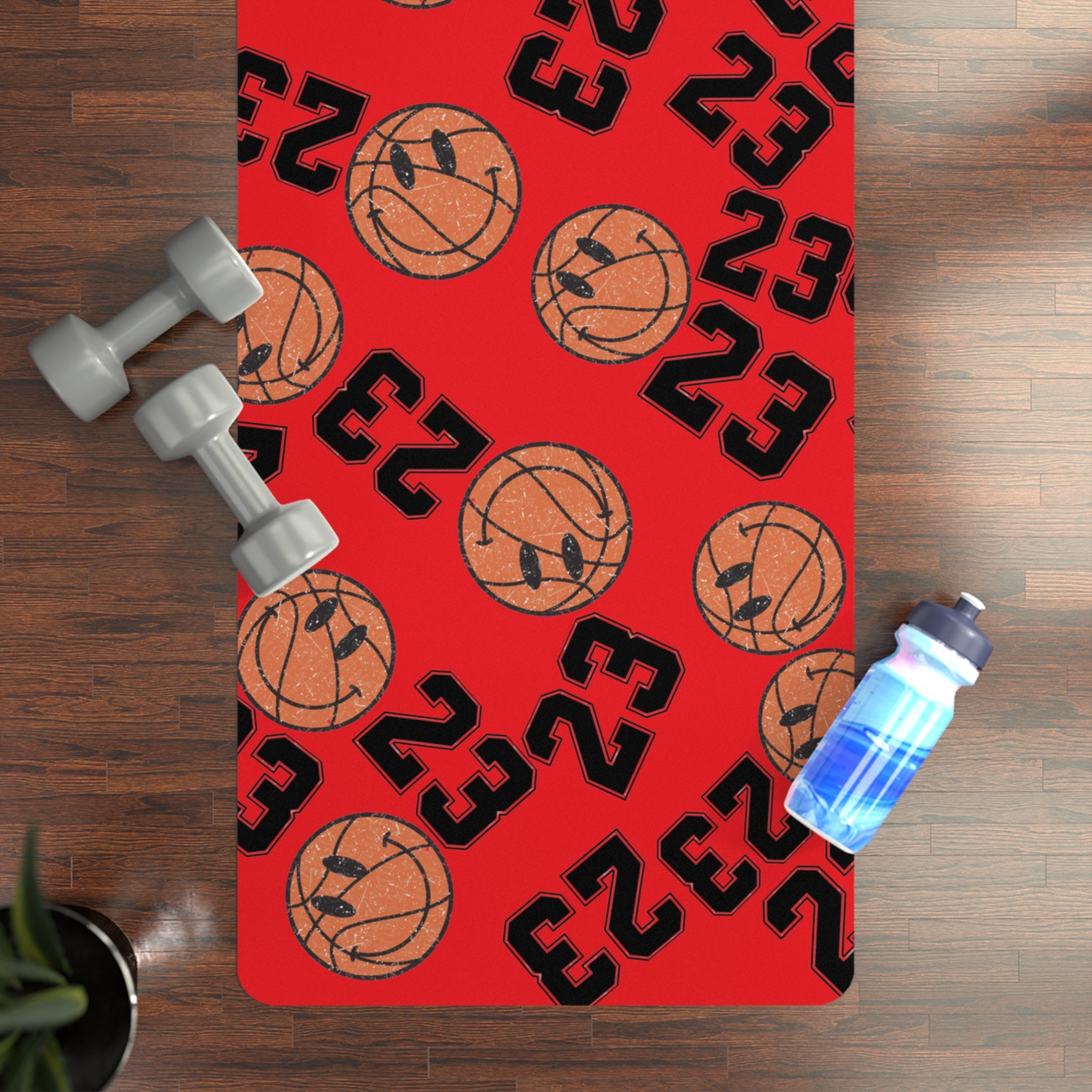 Rubber yoga mat number   basketball red