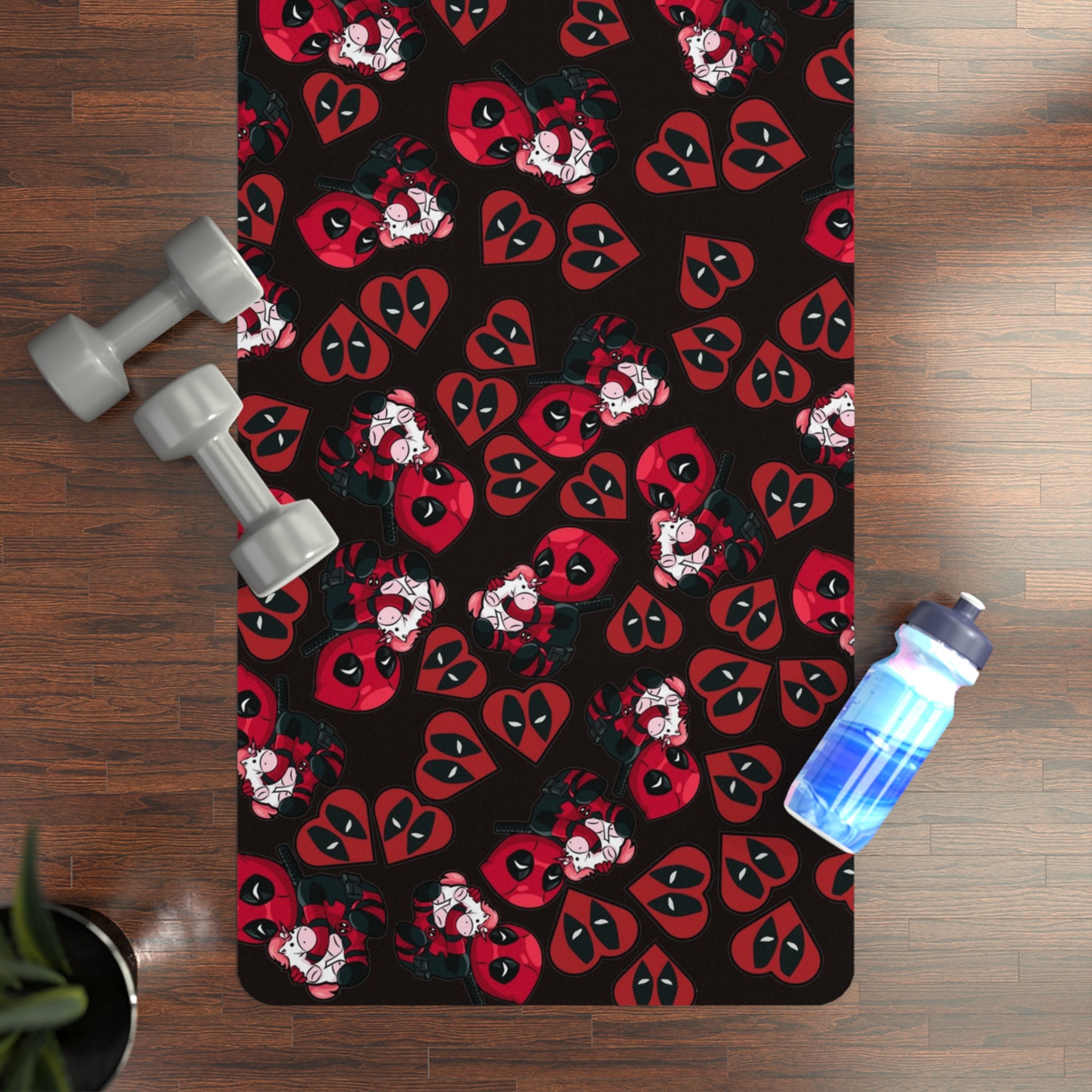 Rubber yoga mat deadpool unicorn hearts valentine love black