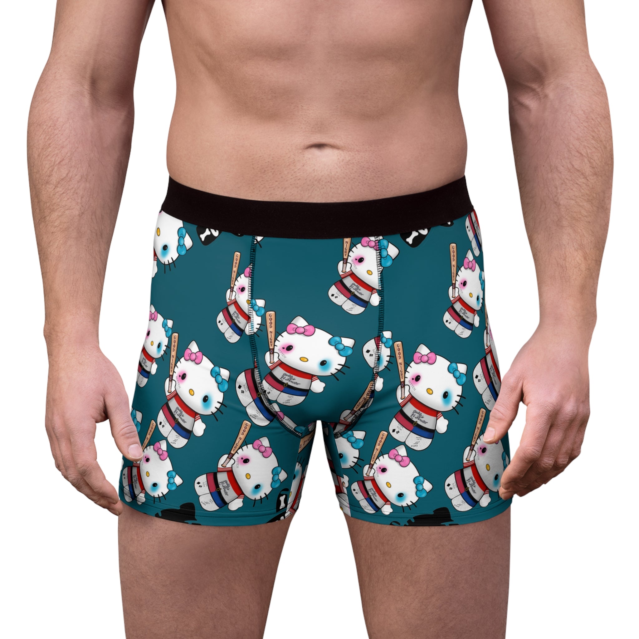 Men's boxer briefs kitty monster Halloween bone cyan