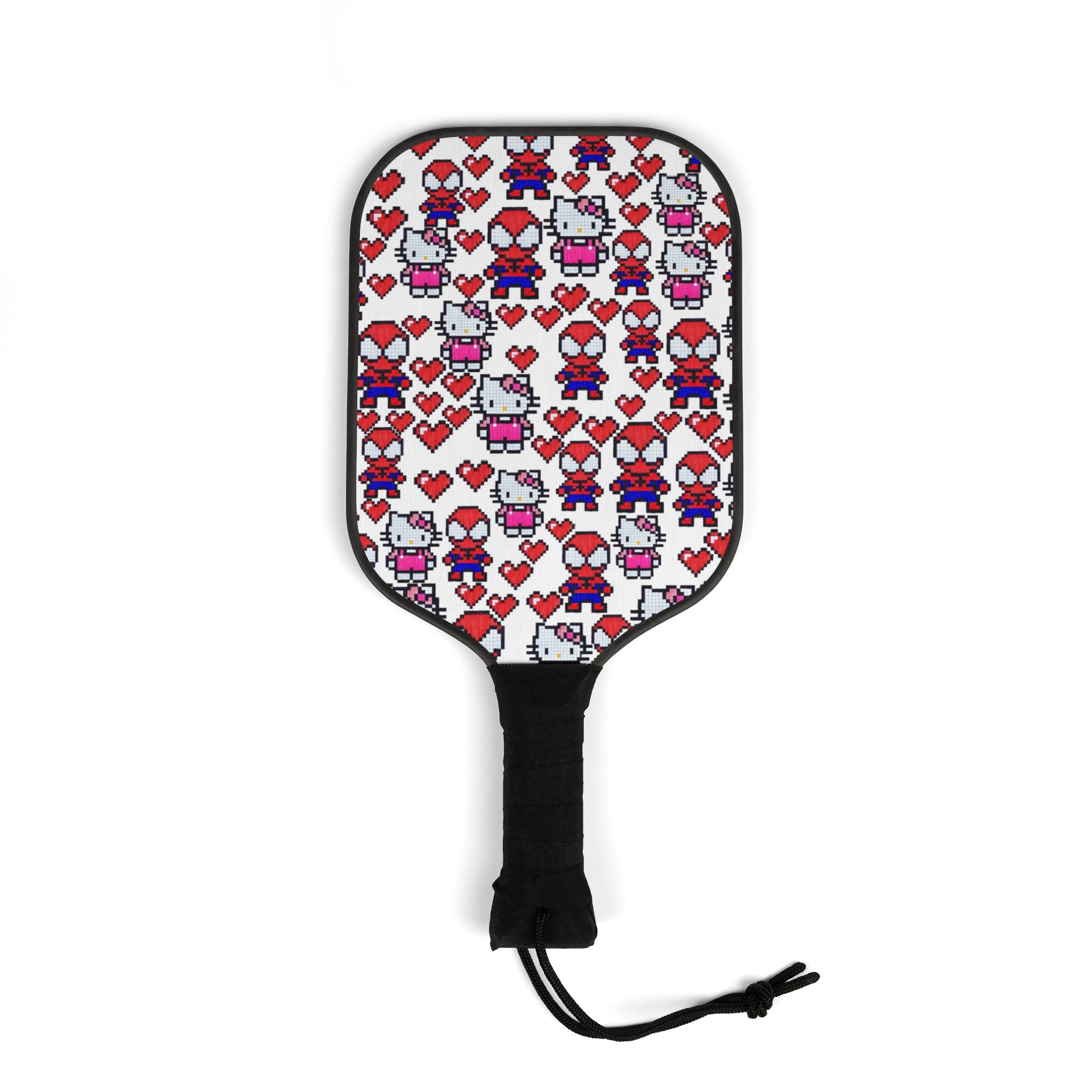 Pickleball kit (2 paddles + 2 balls + transparent bag) spider kitty pixel heart love valentine white