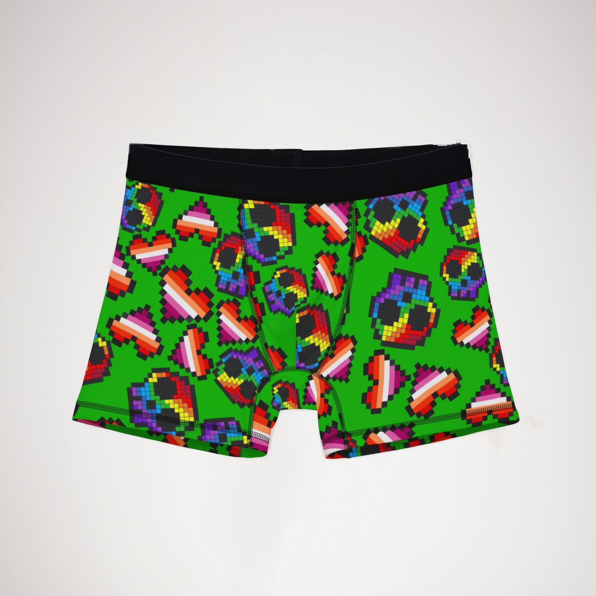 Men's boxers lgbt pride skull heart Halloween green