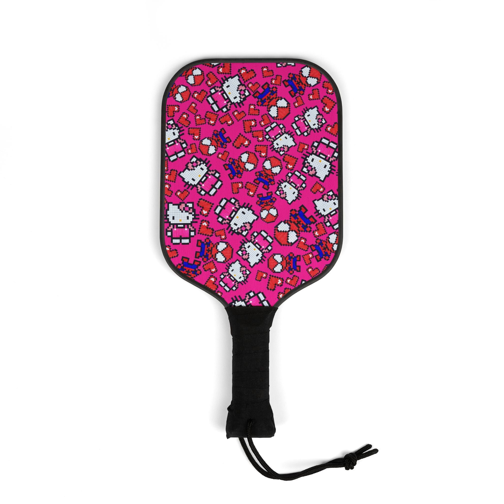 Pickleball kit (2 paddles + 2 balls + transparent bag) spider kitty pixel heart character love valentine pink