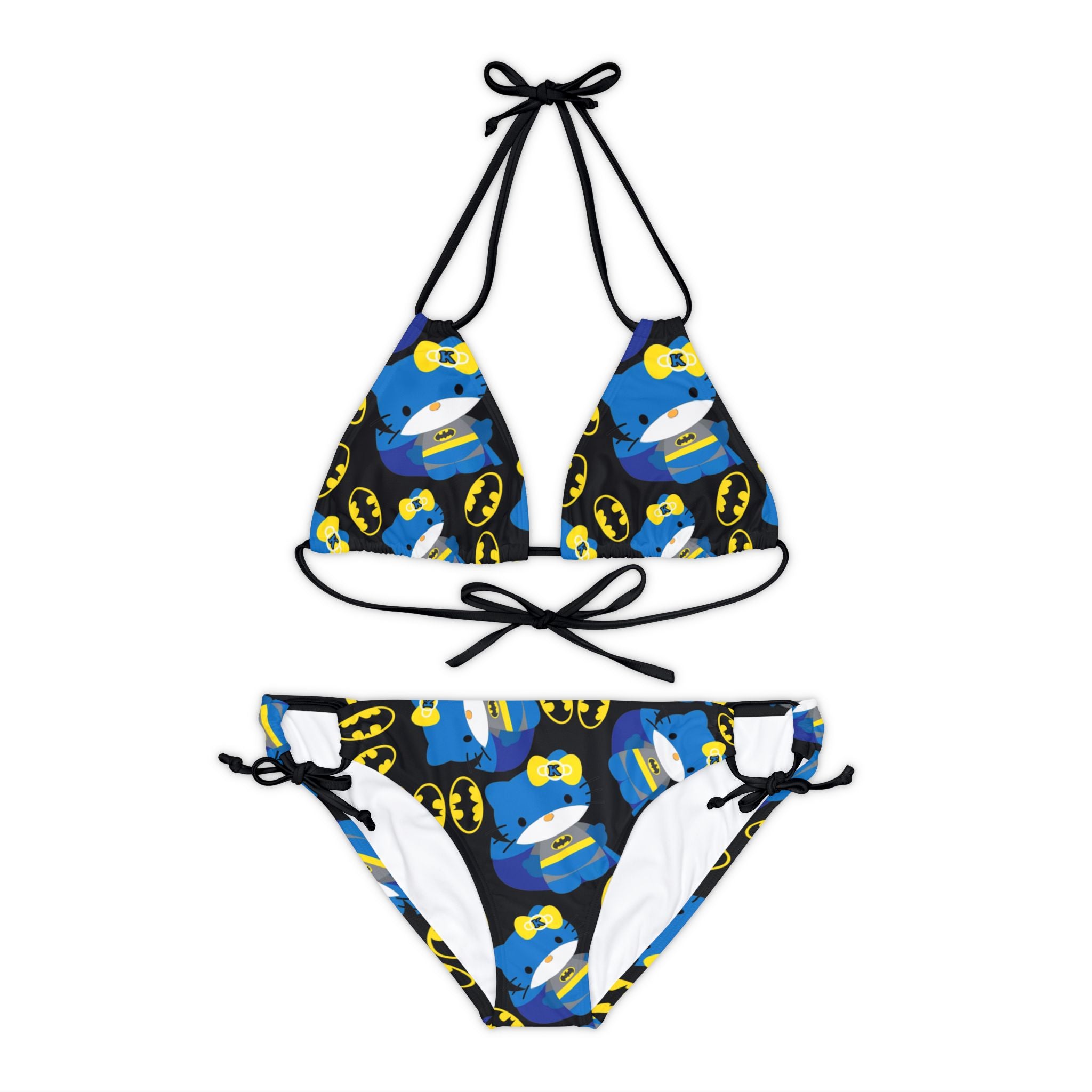 Strappy bikini set batman kitty logo black