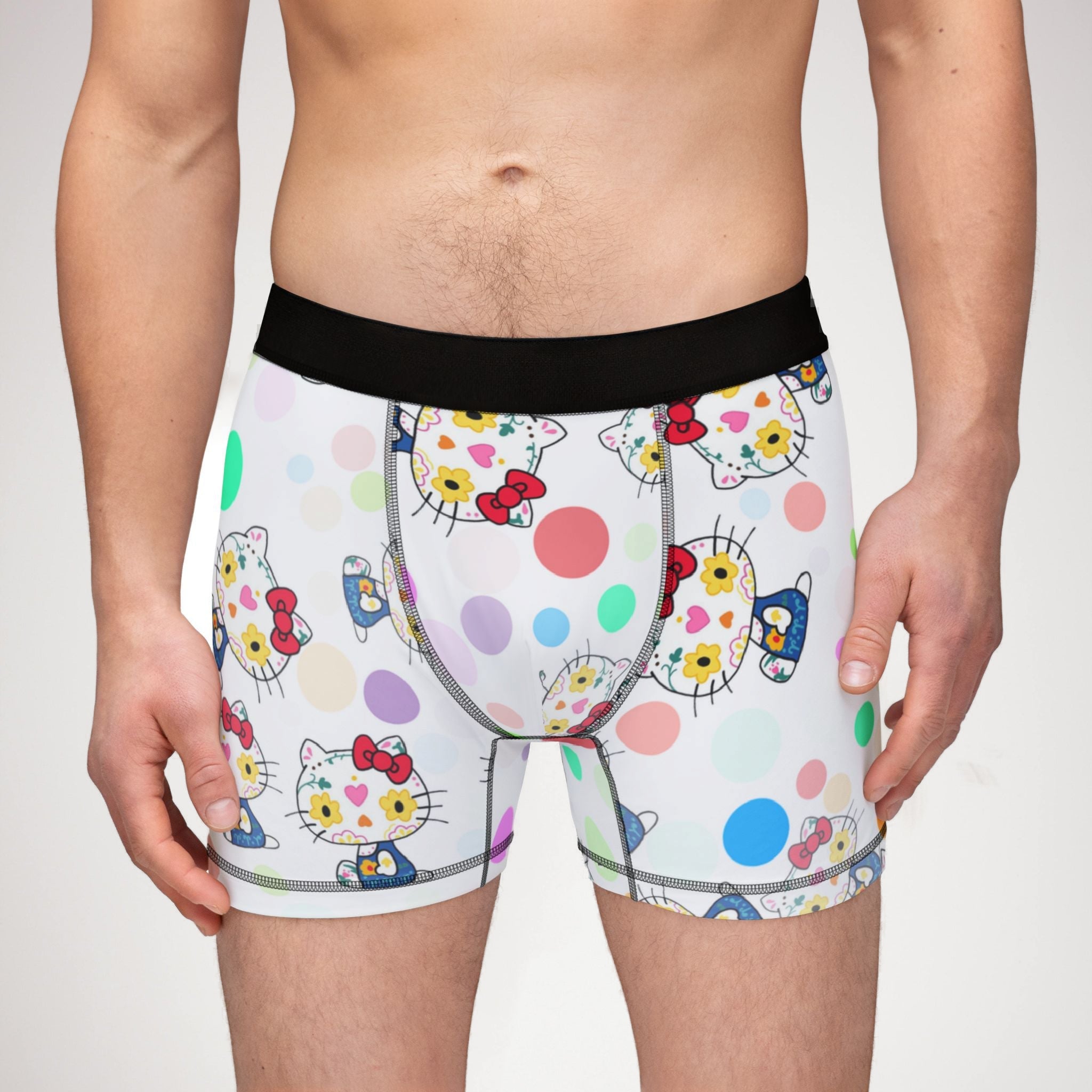 Men's boxers kitty flower polka dots white