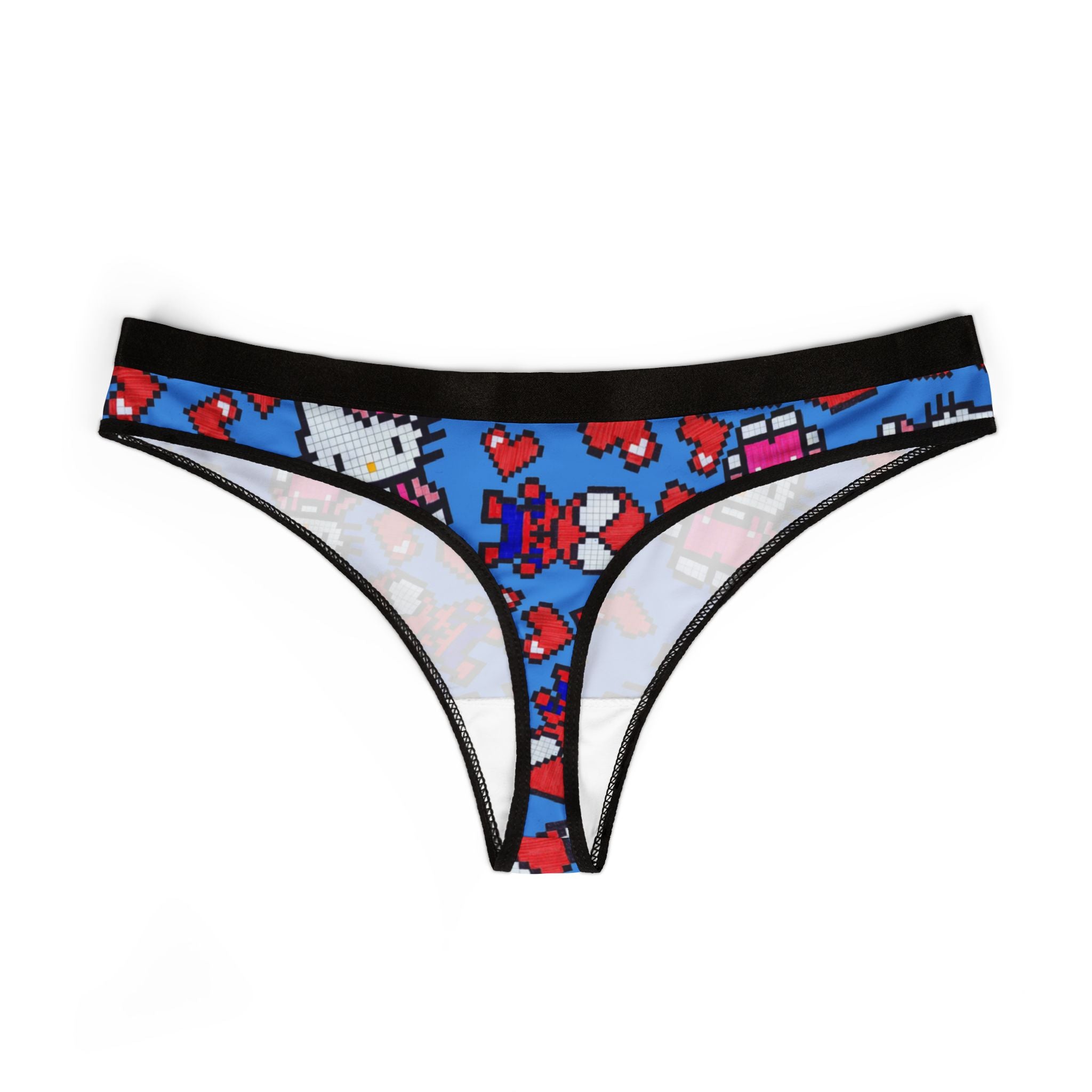 Women's thongs spider kitty pixel heart character love valentine cyan