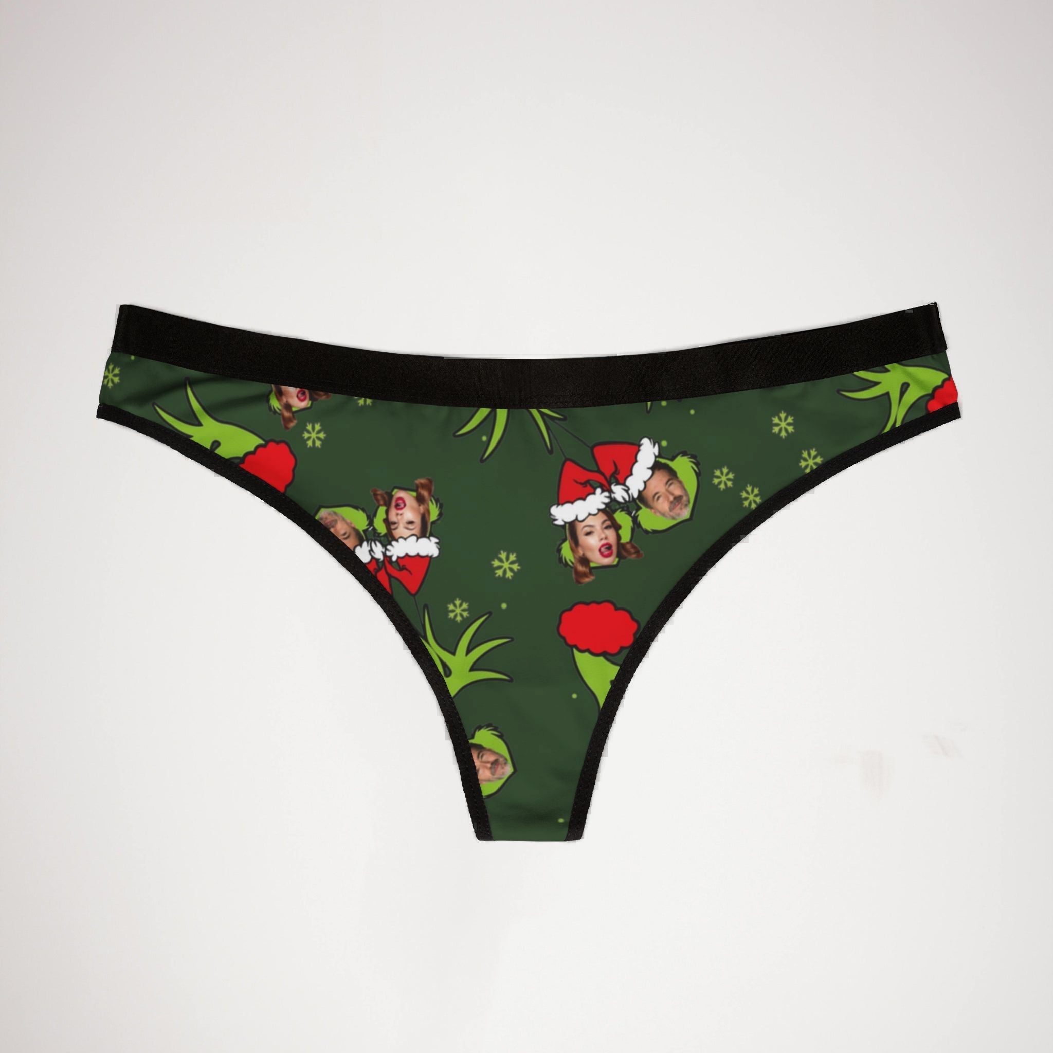 Women's thongs grinch christmas faces love green