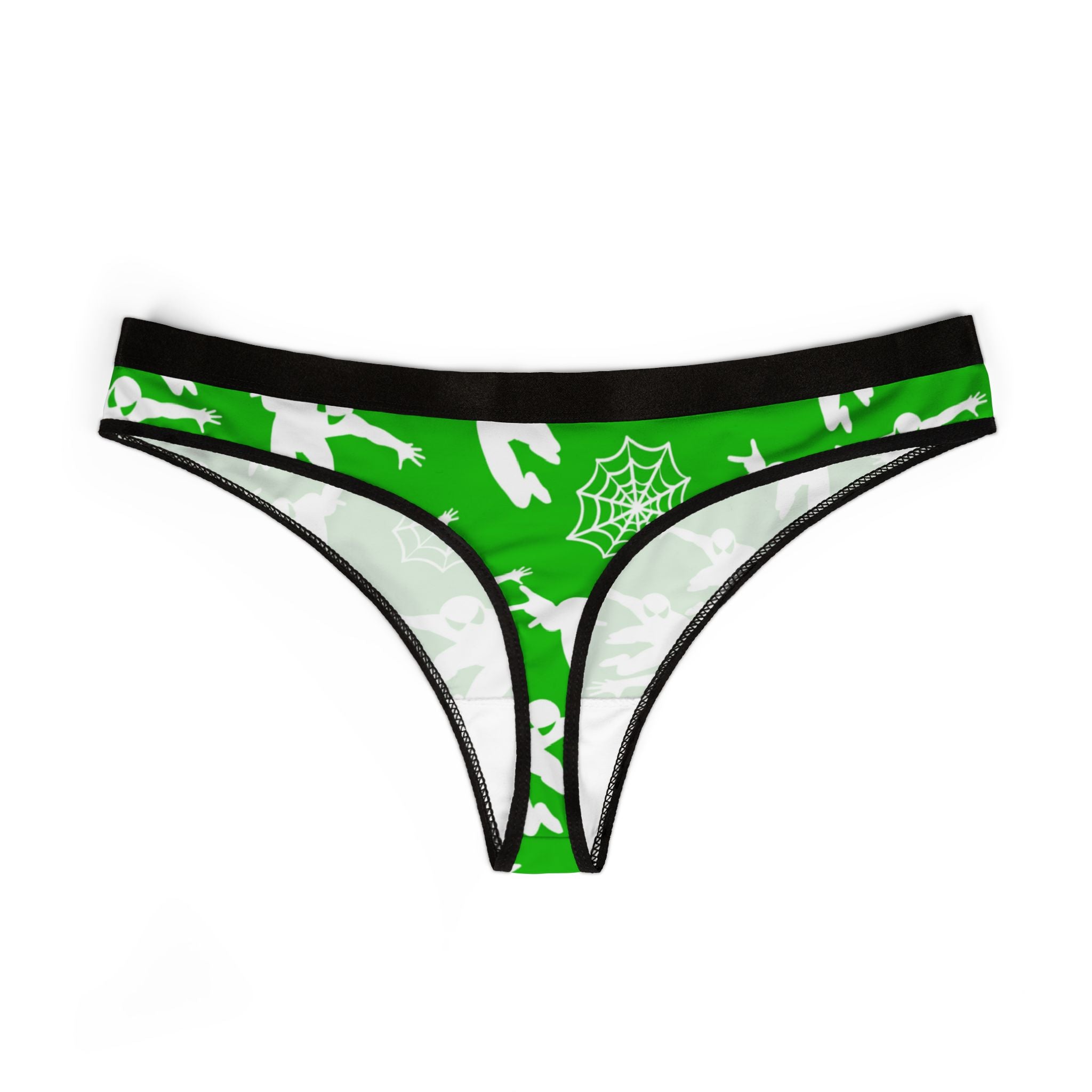 Women's thongs spiderman web plain green