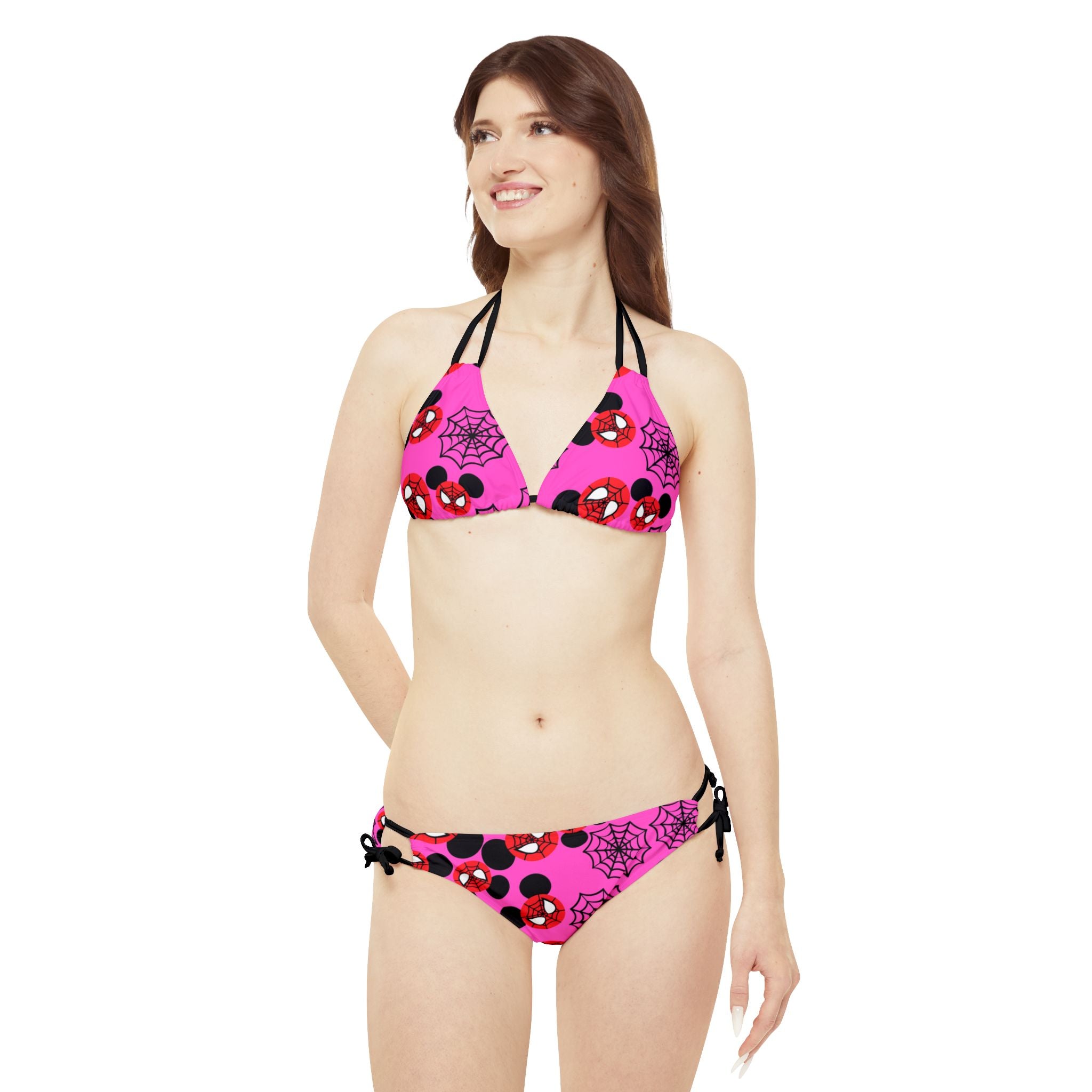 Strappy bikini set spider mickey web pink