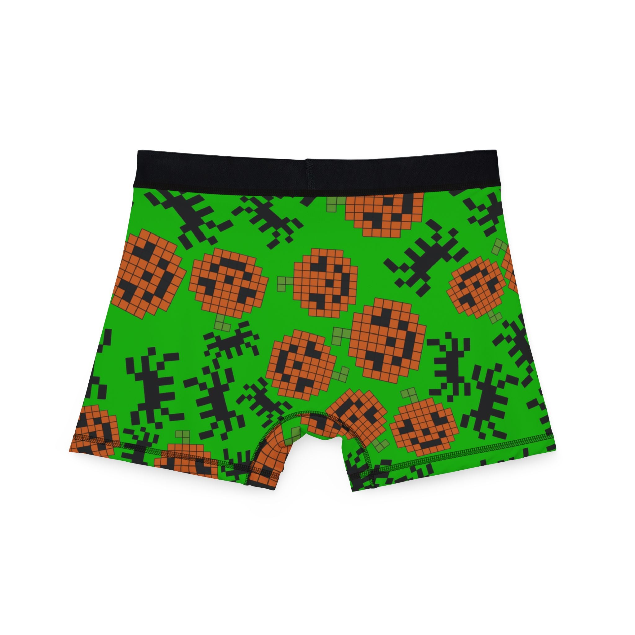 Men's boxers pumpkin spider pixel halloween green