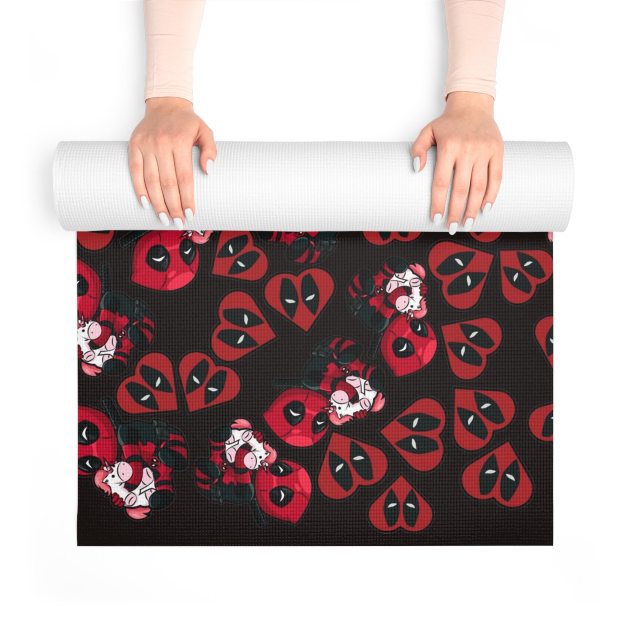 Foam yoga mat deadpool unicorn hearts valentine love black