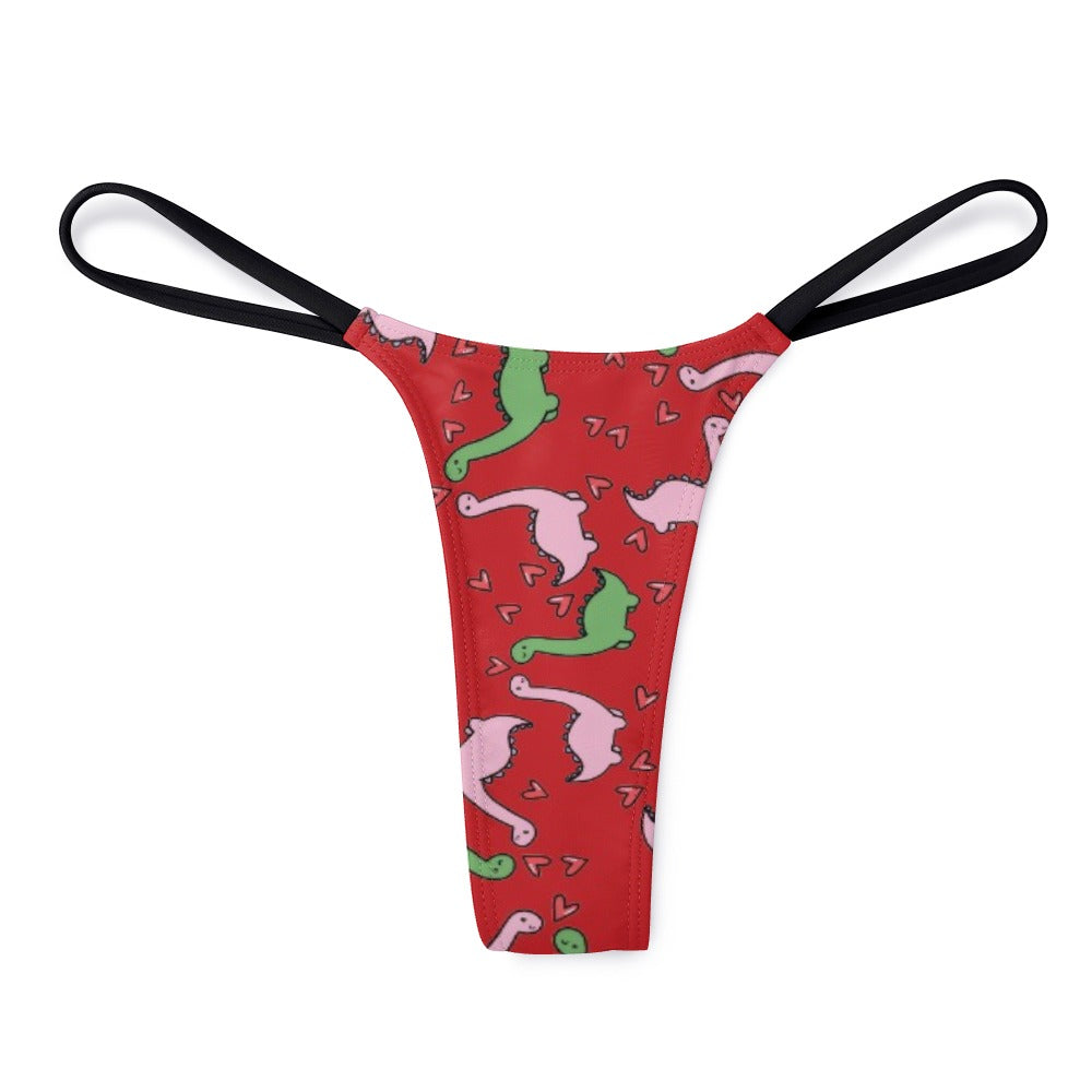 Ladies Sexy Thin Thong dinosaur valentine heart red