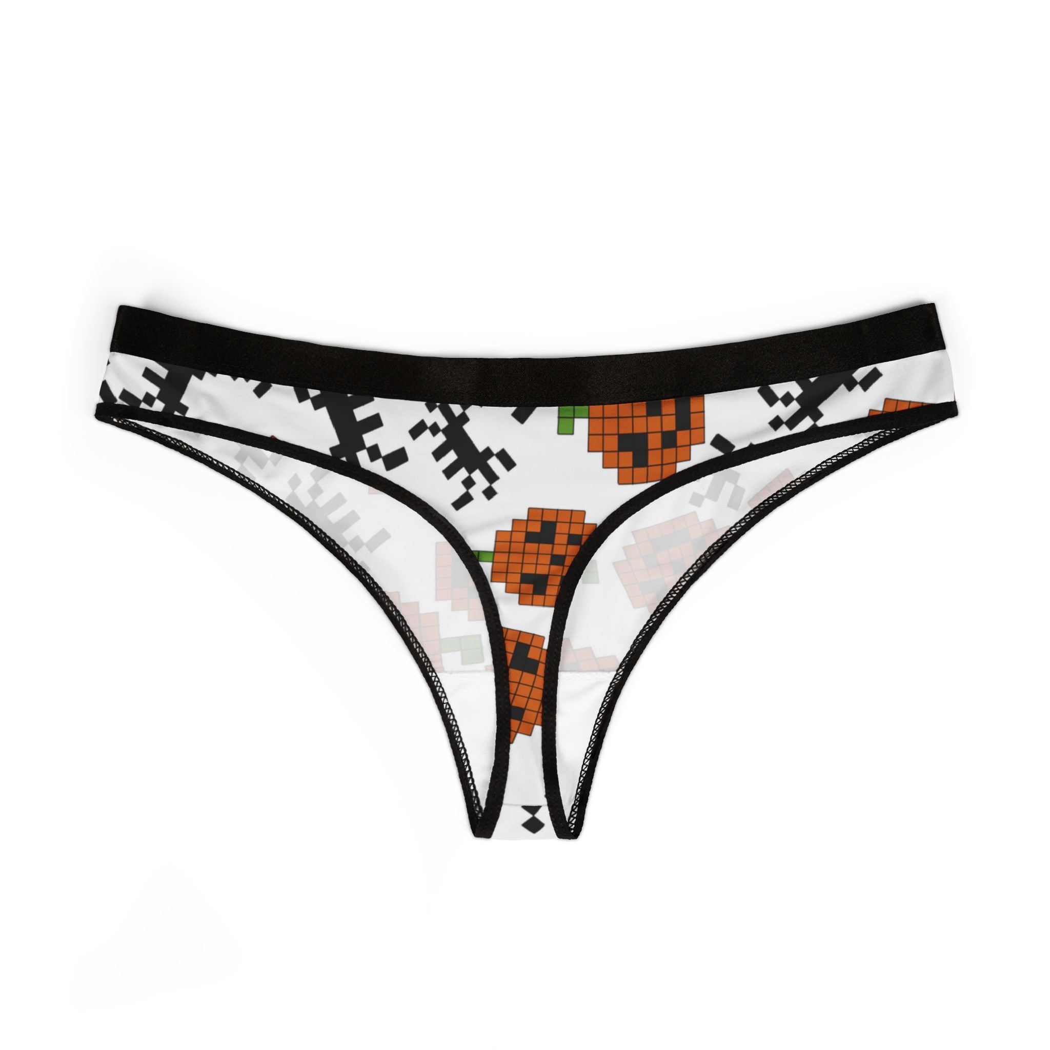 Women's thongs pumpkin spider pixel halloween white