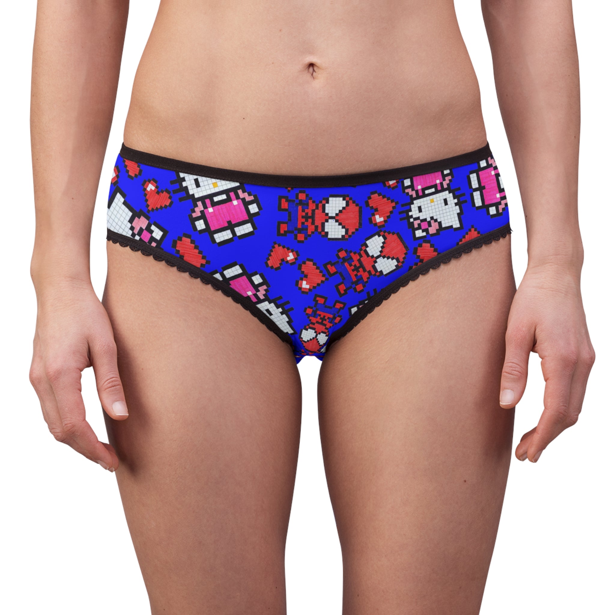 Women's briefs spider kitty pixel heart character love valentine blue