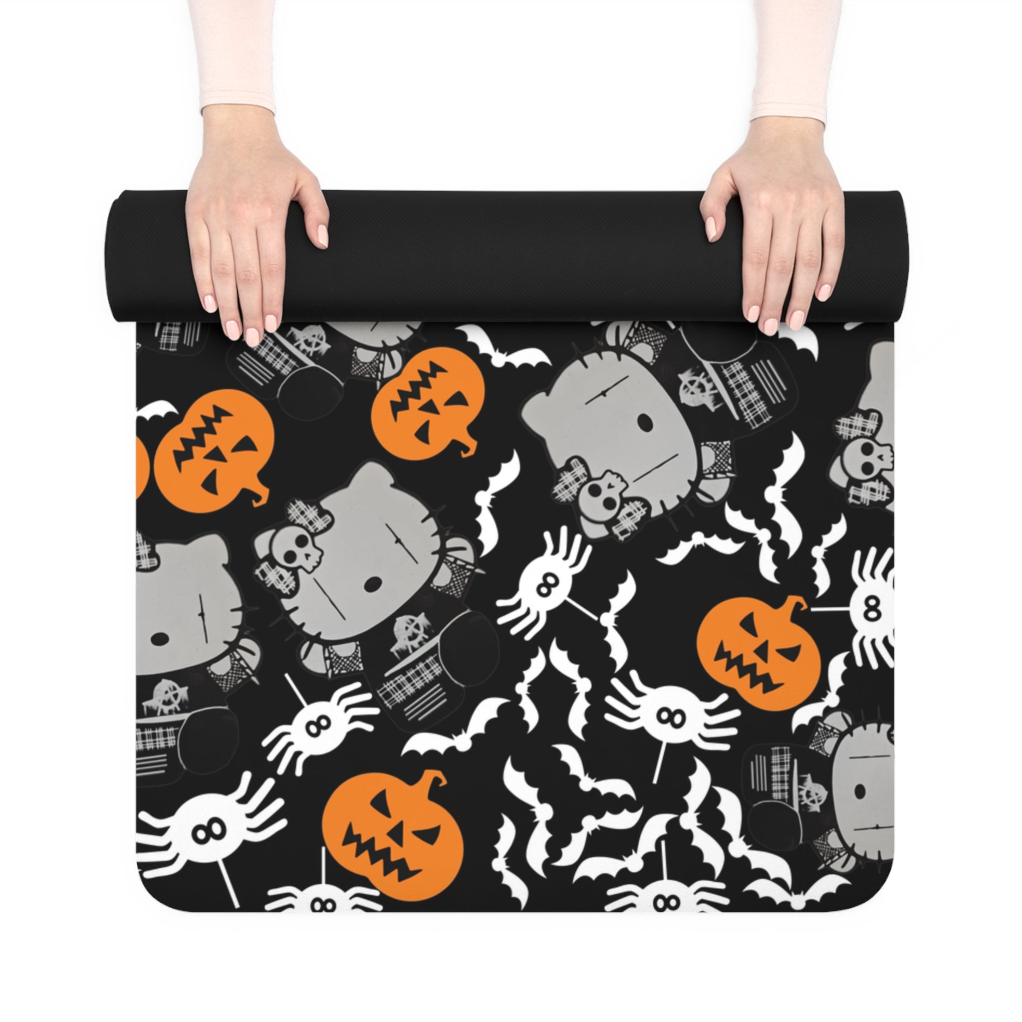 Rubber yoga mat kitty blank pumpkin halloween black